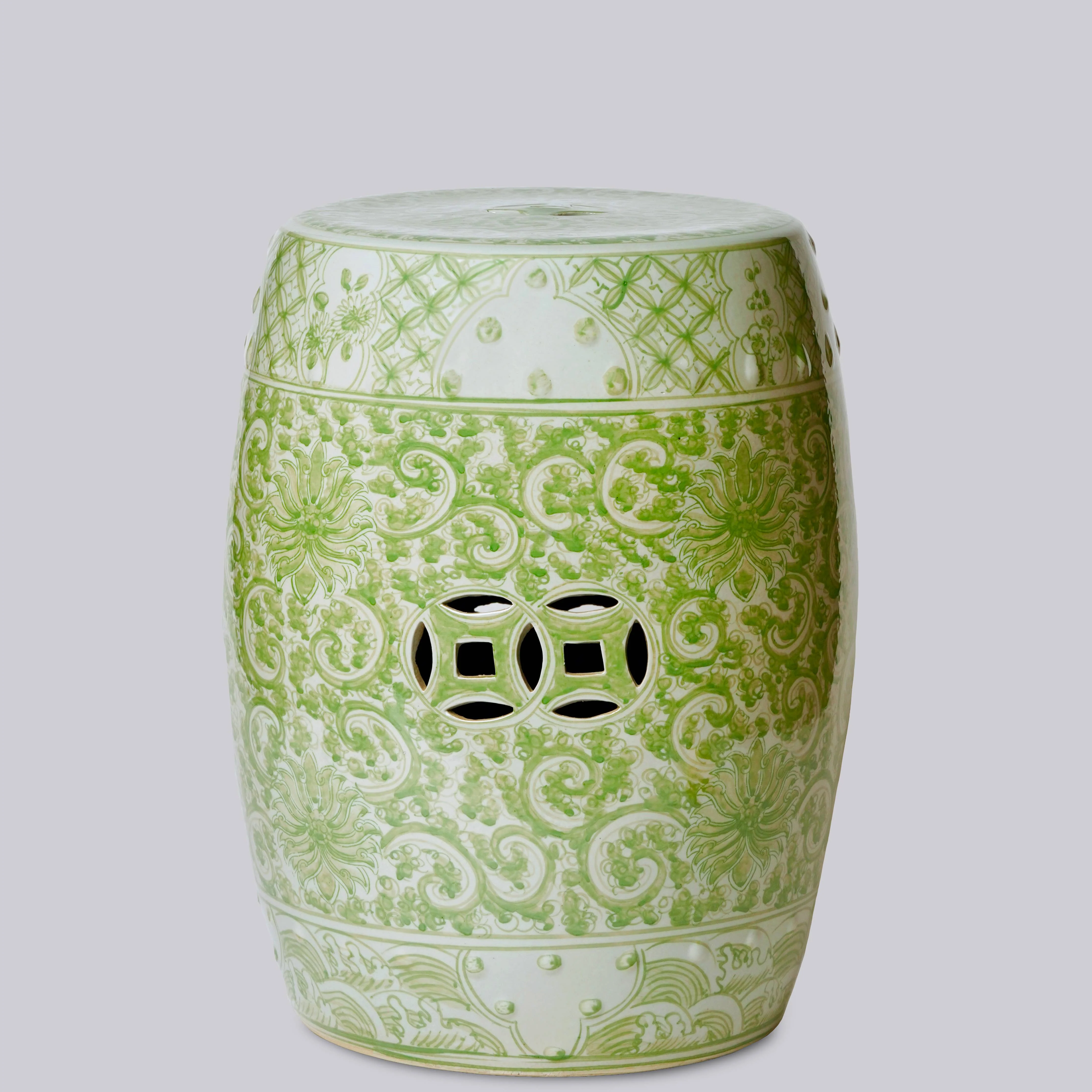 Hand Painted Lotus Green and White Porcelain Garden Seat