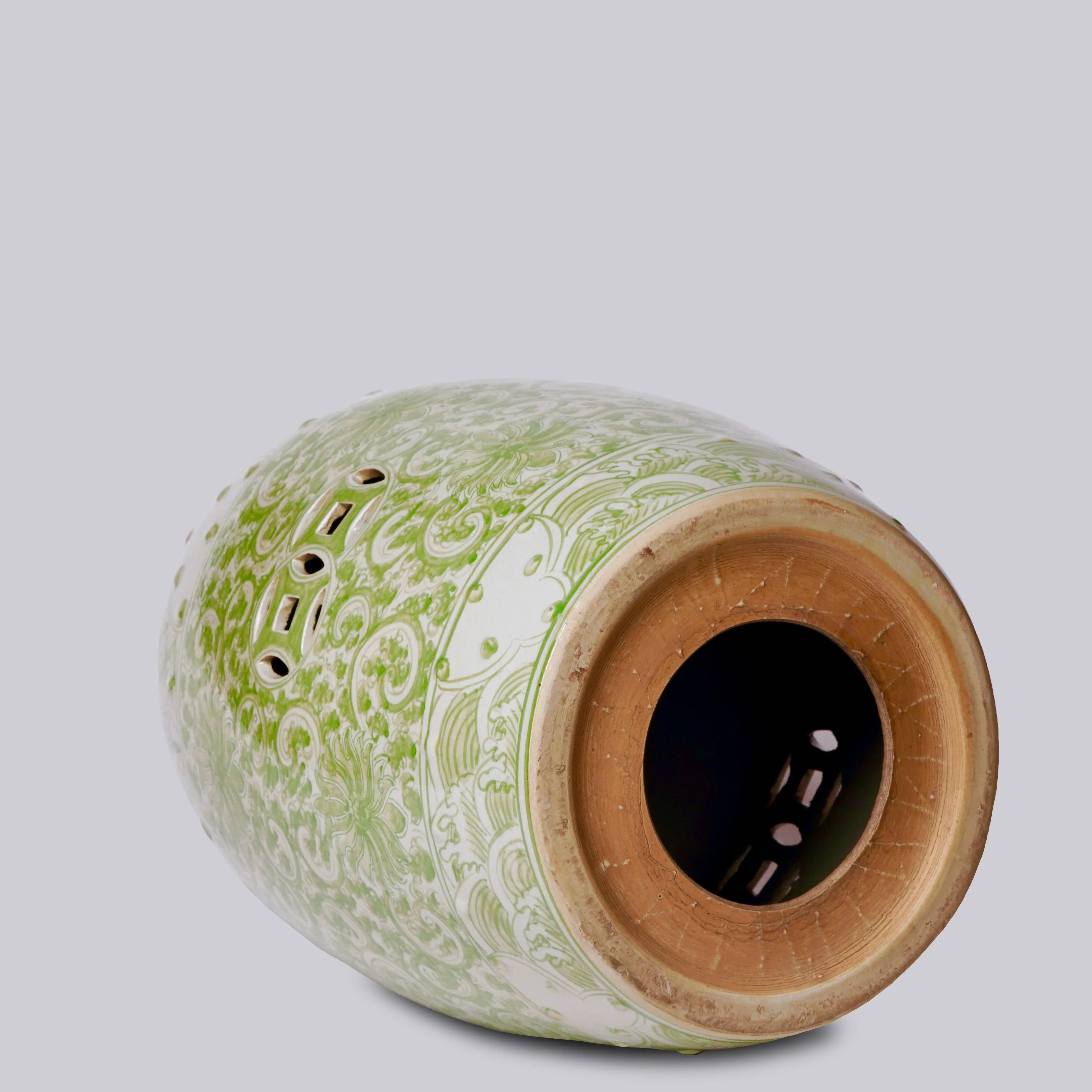 Hand Painted Lotus Green and White Porcelain Garden Seat - Image 4