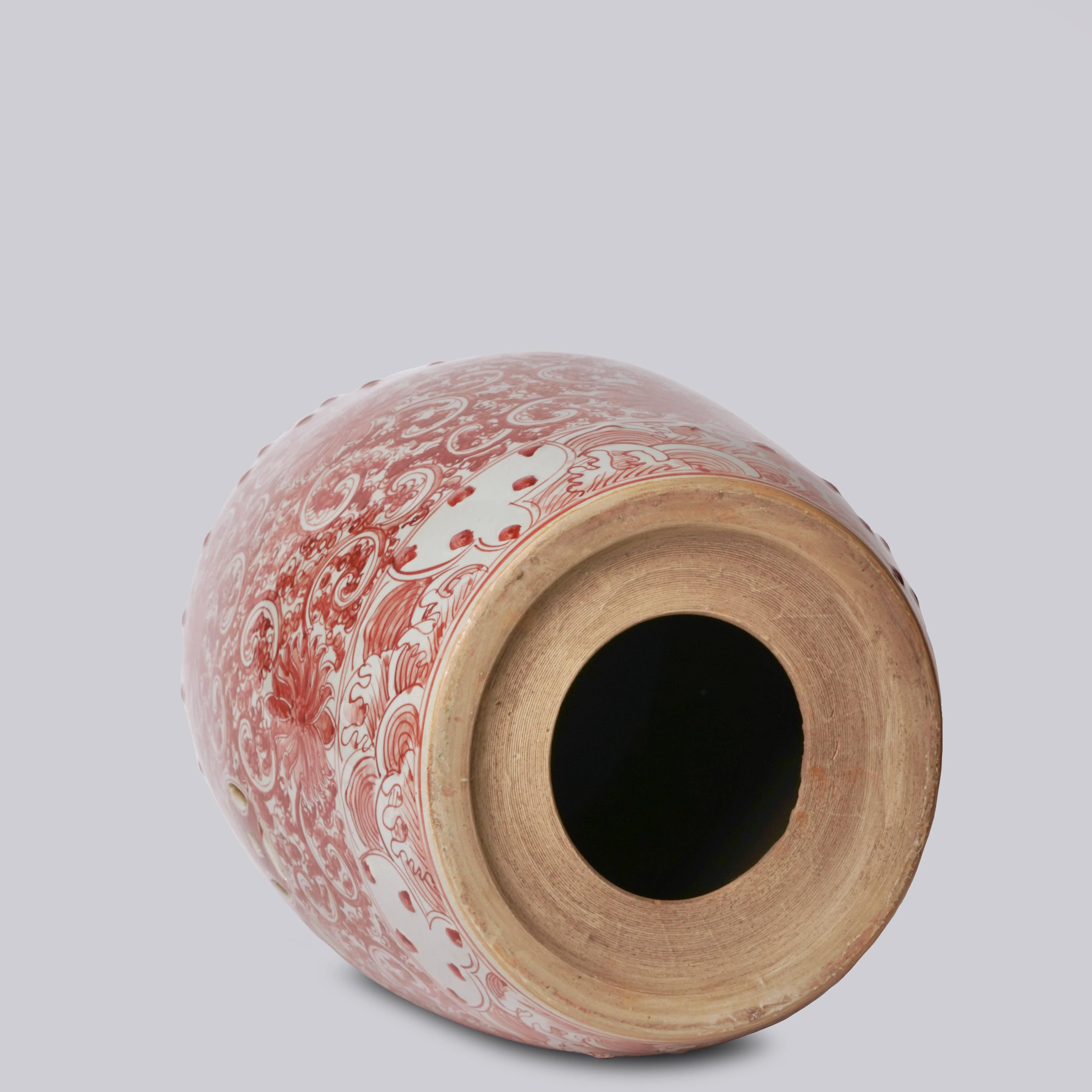 Hand Painted Lotus Red and White Porcelain Garden Seat - Image 4