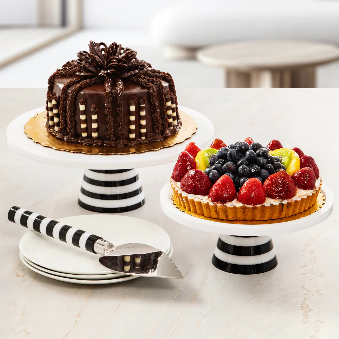 Inspired Generations Black and White Stripe Pedestal Server-Large