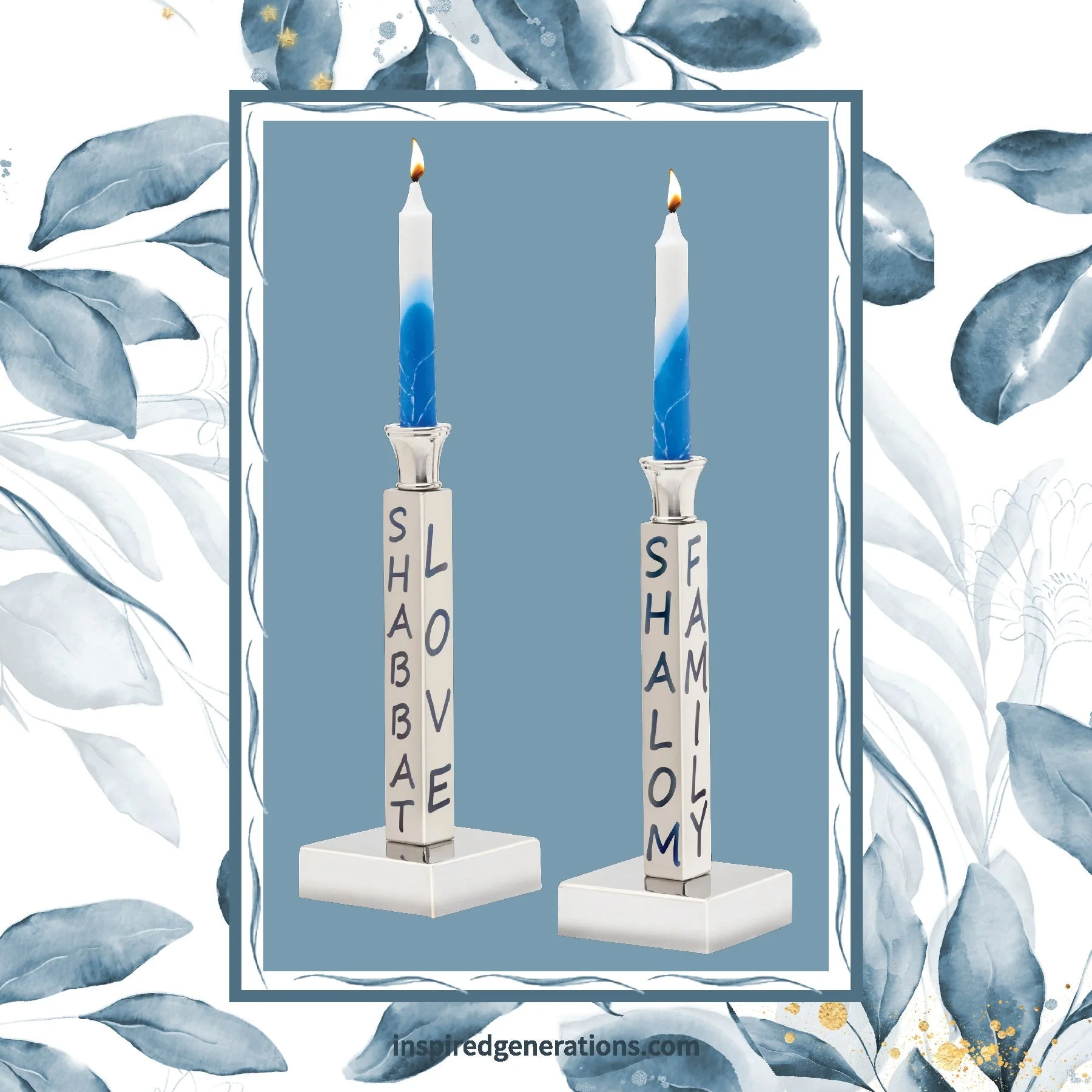 Inspired Generations Peace, Love & Shabbat Candlesticks - Image 2