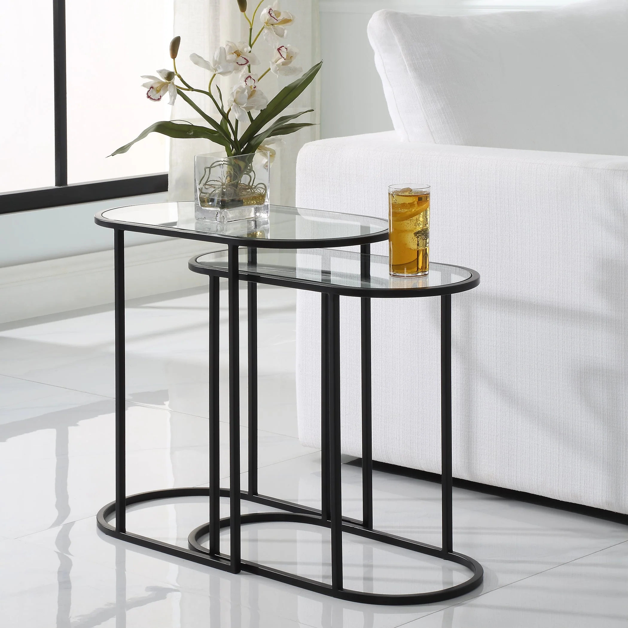 Iron Oval Nesting Tables - Set of 2 - Image 2