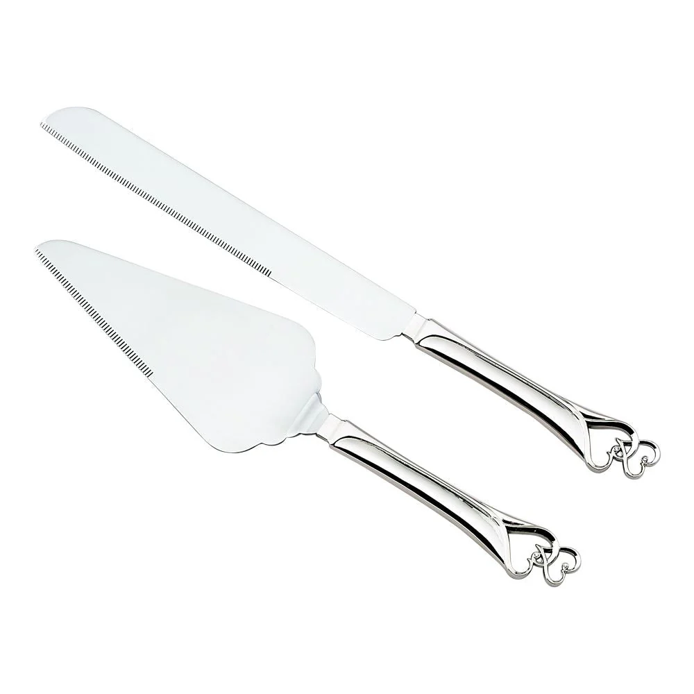 Knife & Server Set With Double Heart Handles - Image 2