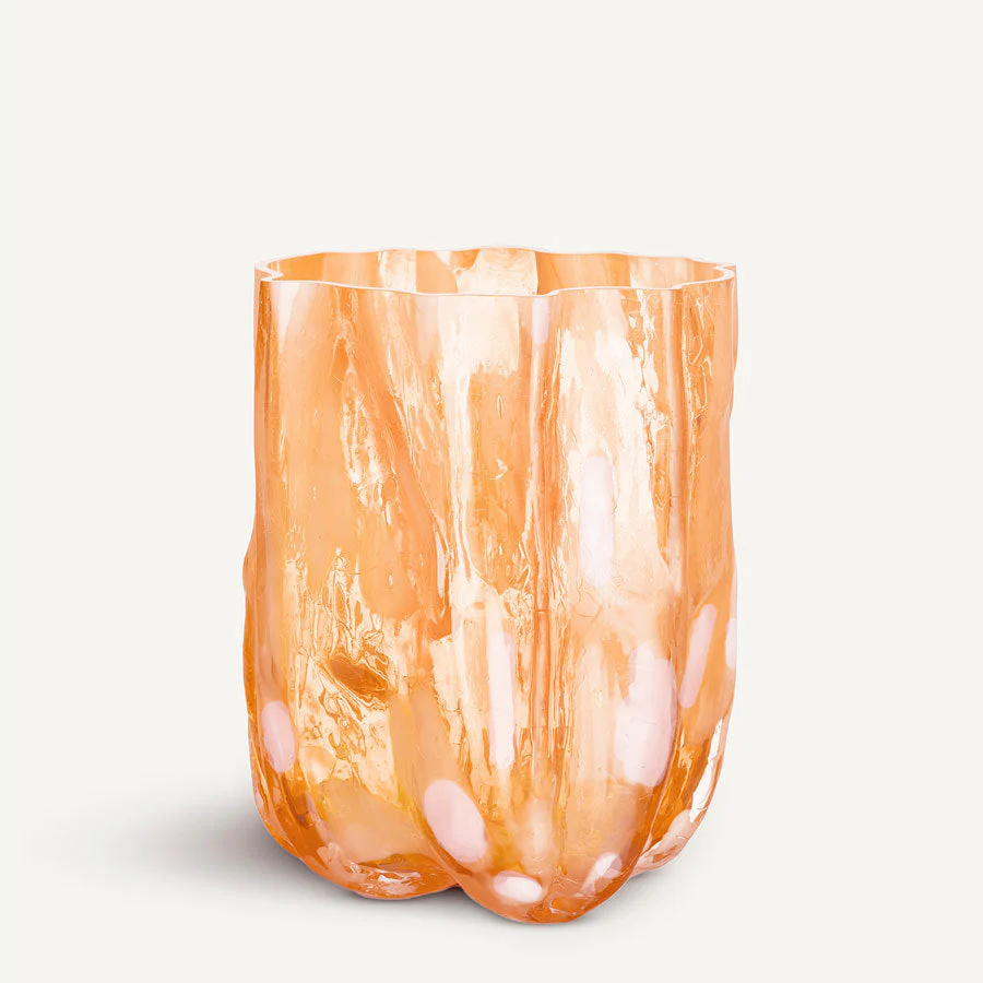 Kosta Boda Crackle Vase Tall Amber/Flamingo