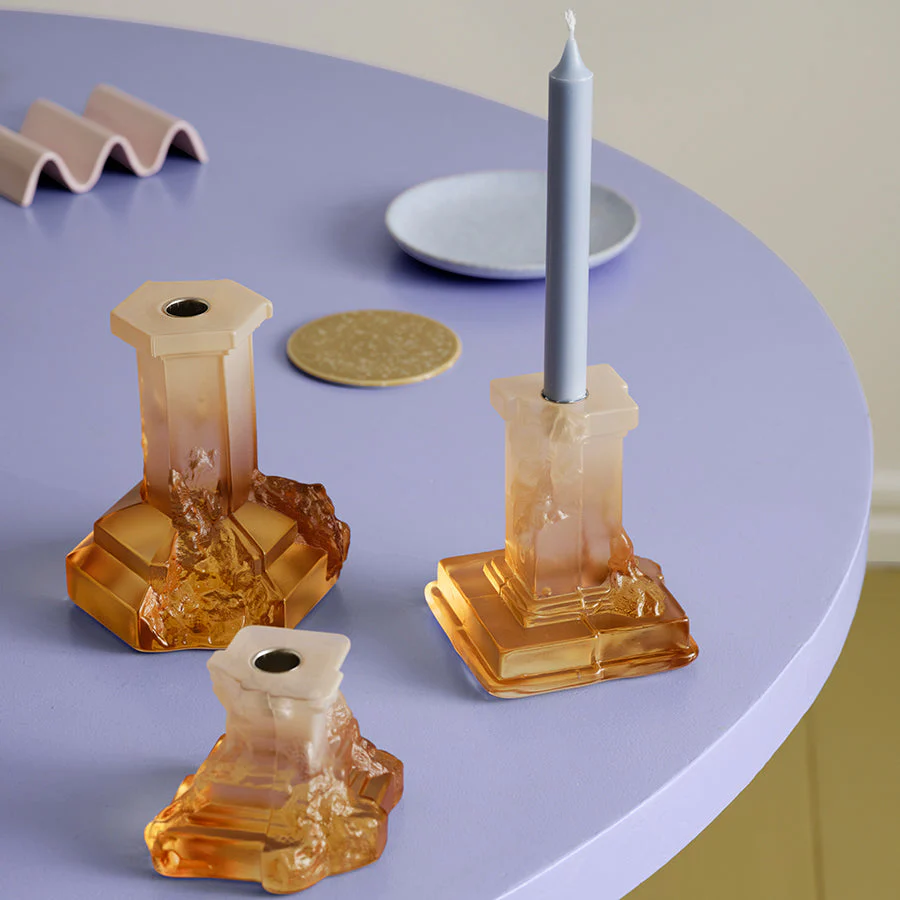 Kosta Boda Rocky Baroque Candlestick Amber Haze Small - Image 4