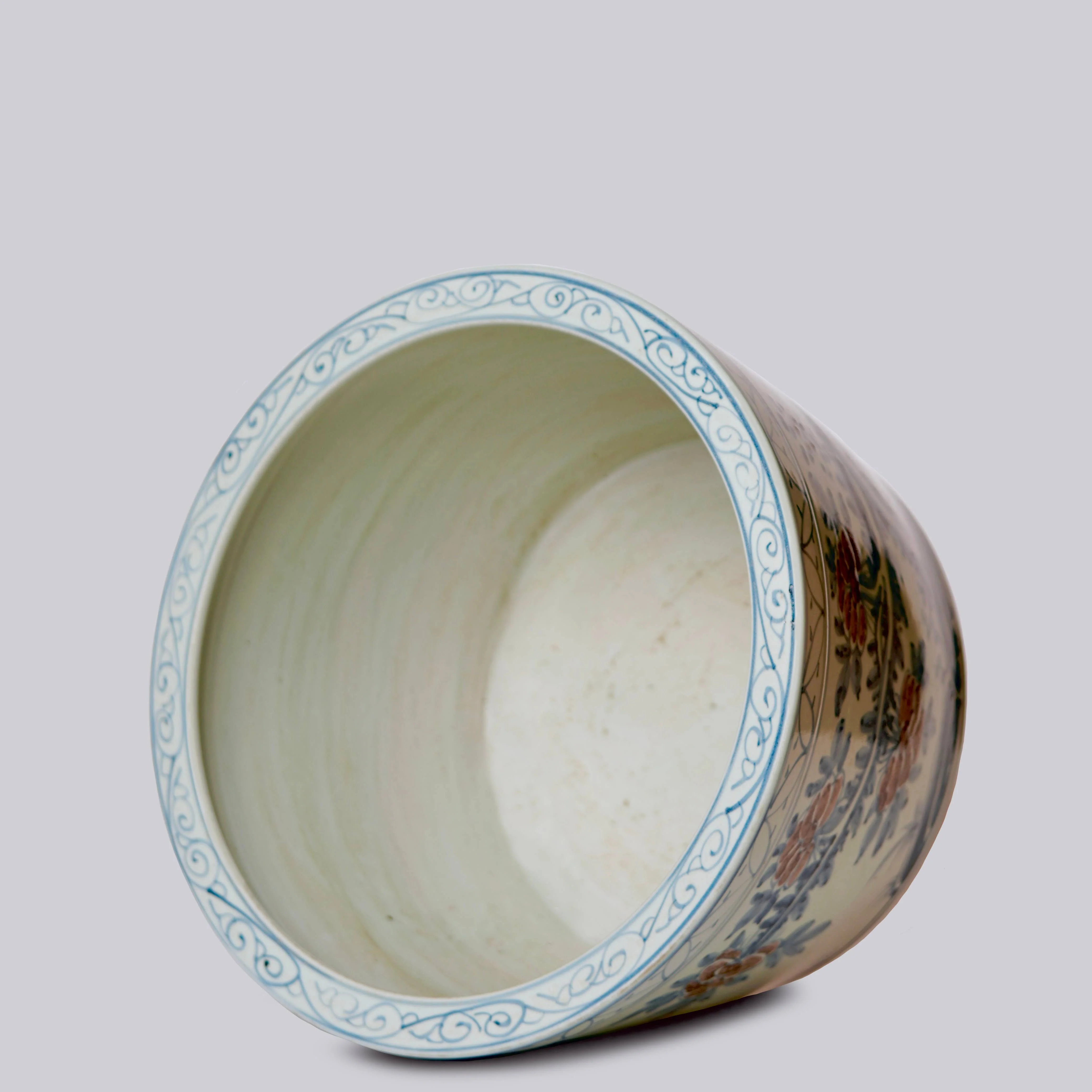 Large Floral Blue & Red Porcelain Planter - Image 4