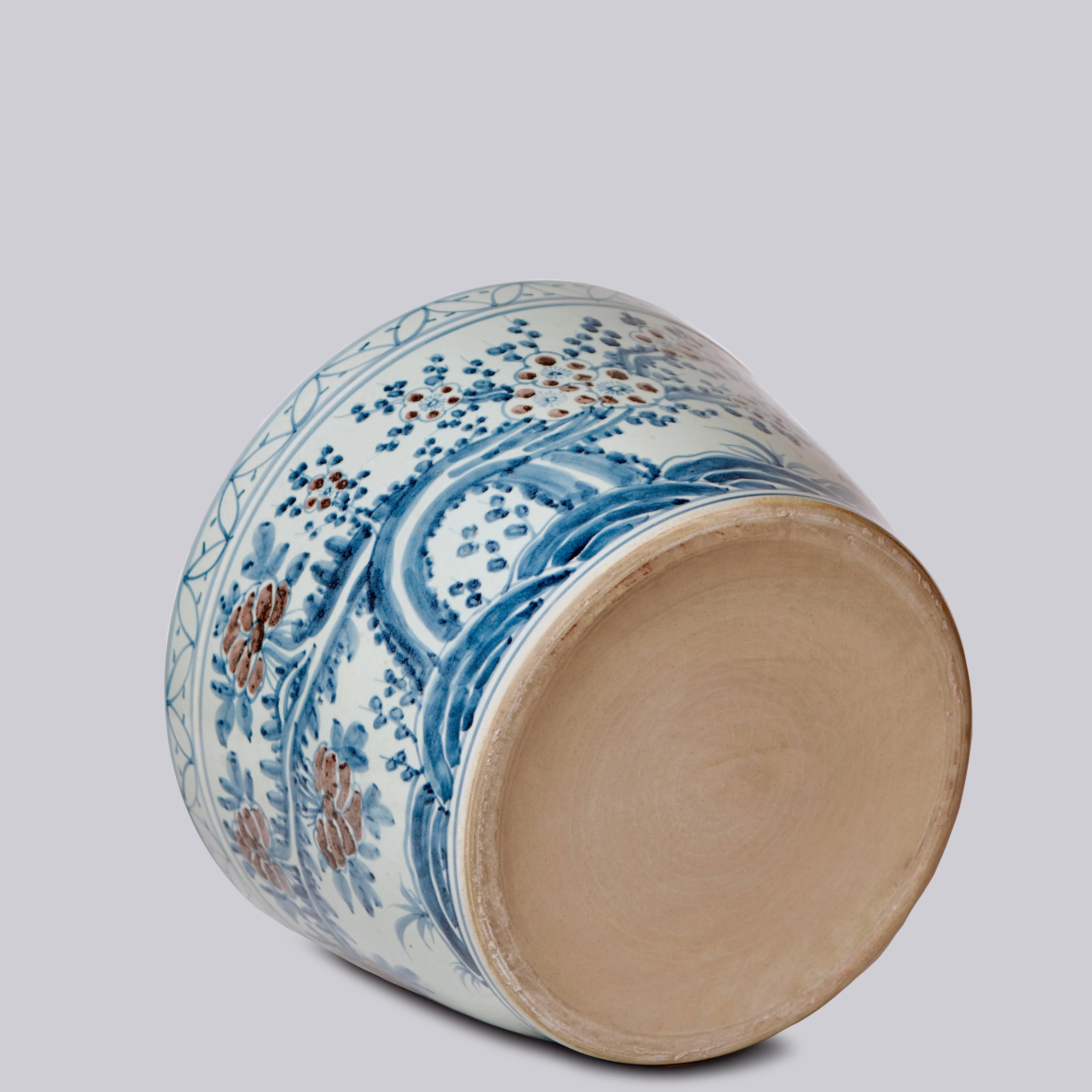 Large Floral Blue & Red Porcelain Planter - Image 5