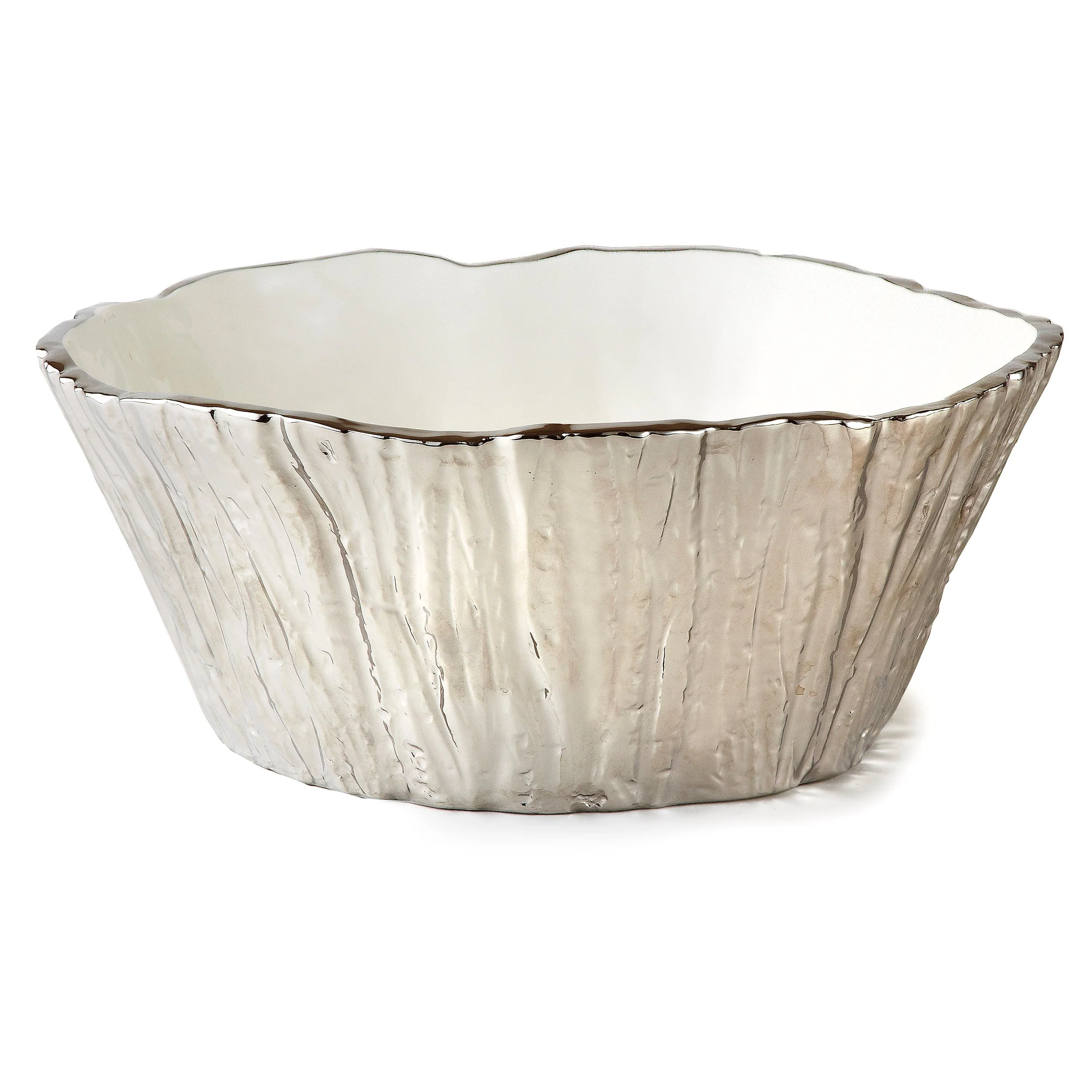 Silver Tree Bark Bowl, 10.5" Dia x 4.25" H, 96 oz