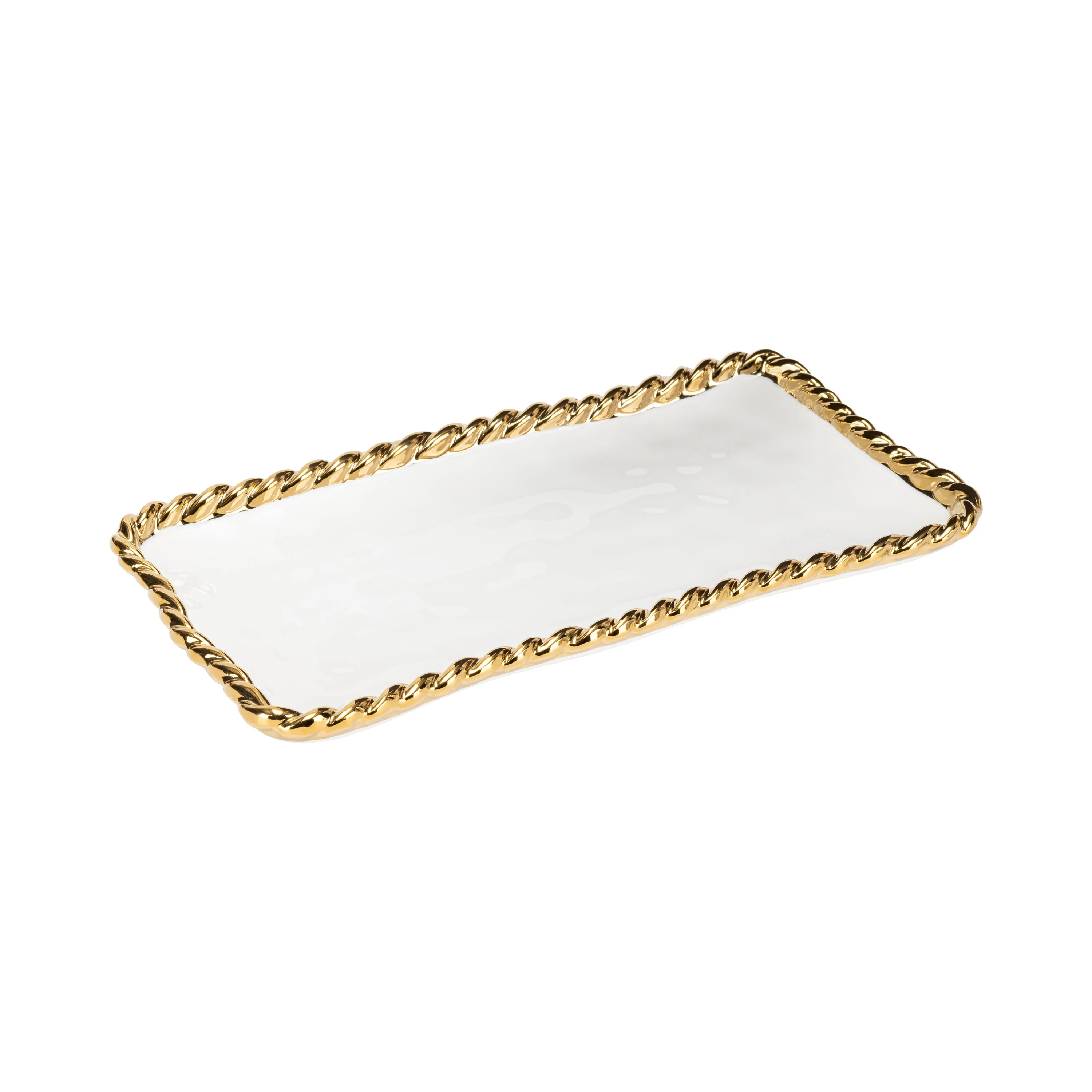 White/Gold Rect Appetizer/Vanity Rope Plate, 10.25"