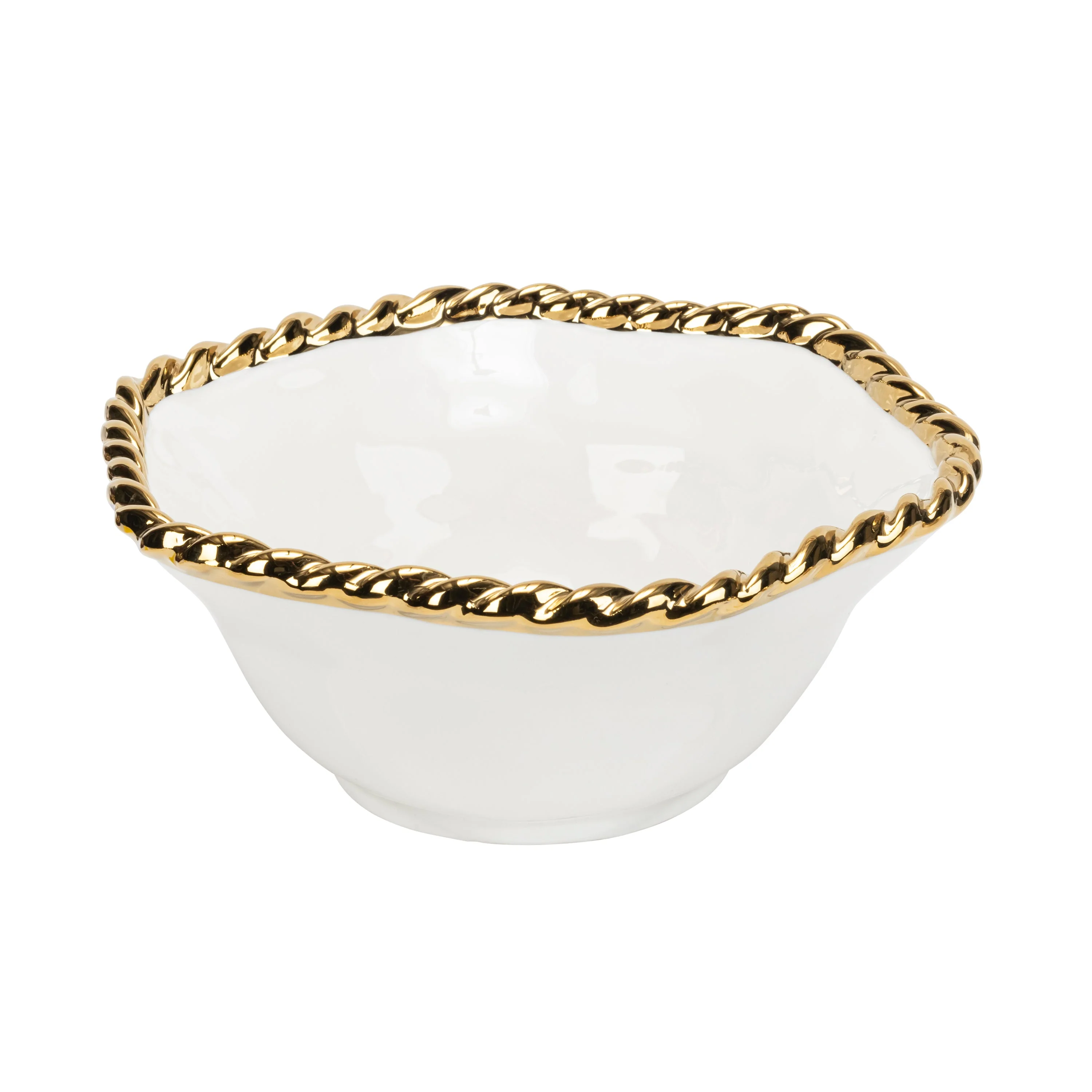 White/Gold Round Rope Bowl, 6.75"