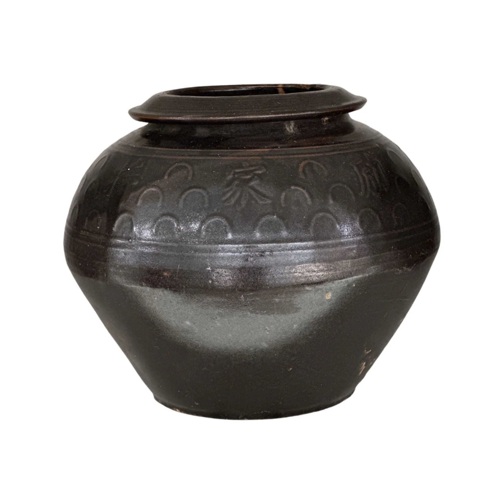 Legend of Asia Antique Flip Mouth Carving Jar