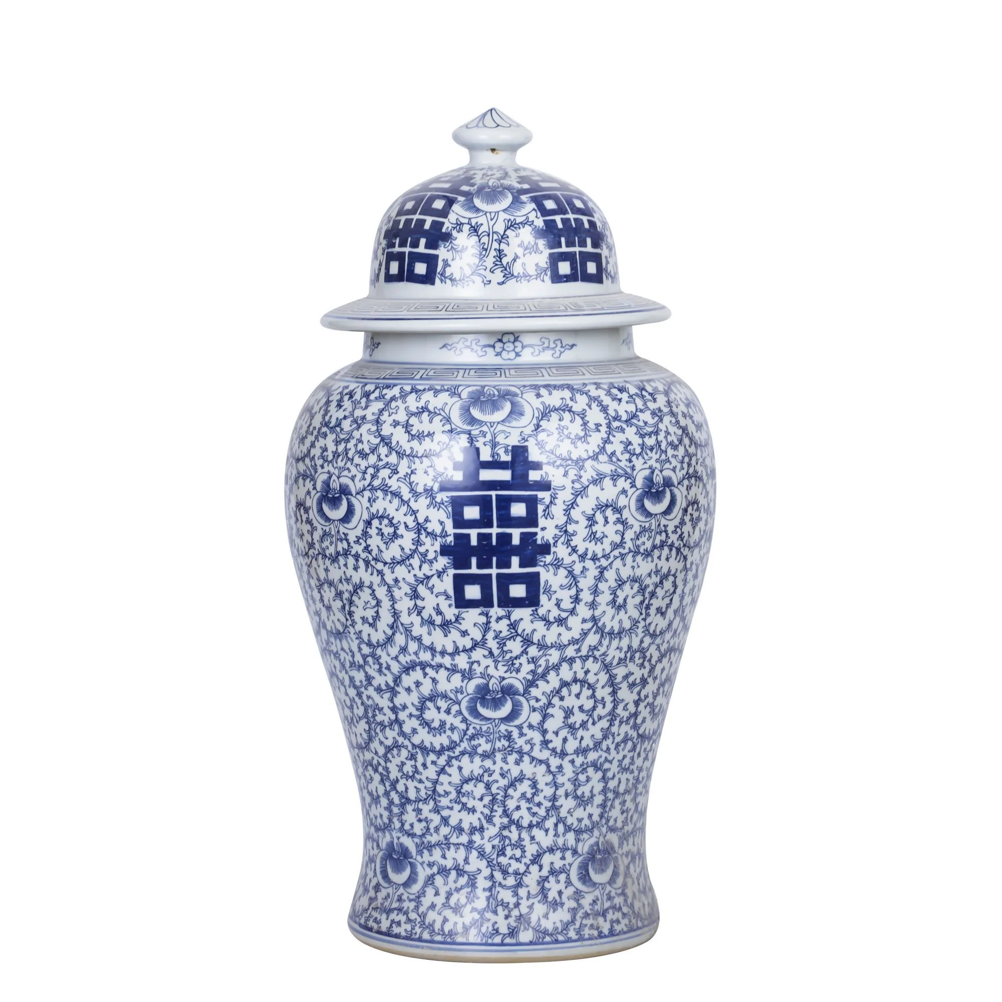 Legend of Asia B&W Double Happiness Floral Temple Jar - Large