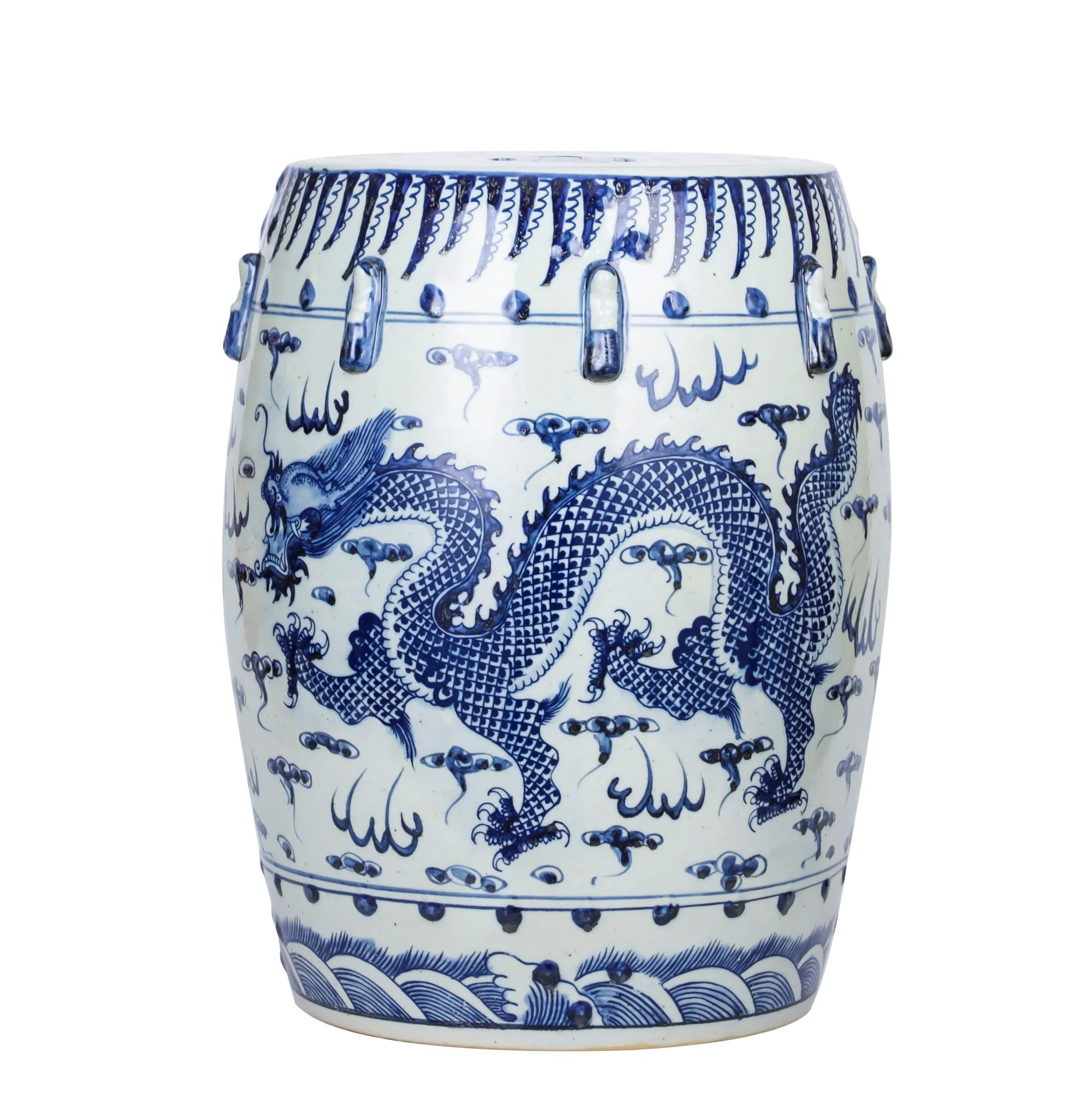 Legend of Asia B&W Garden Stool Dragon Motif