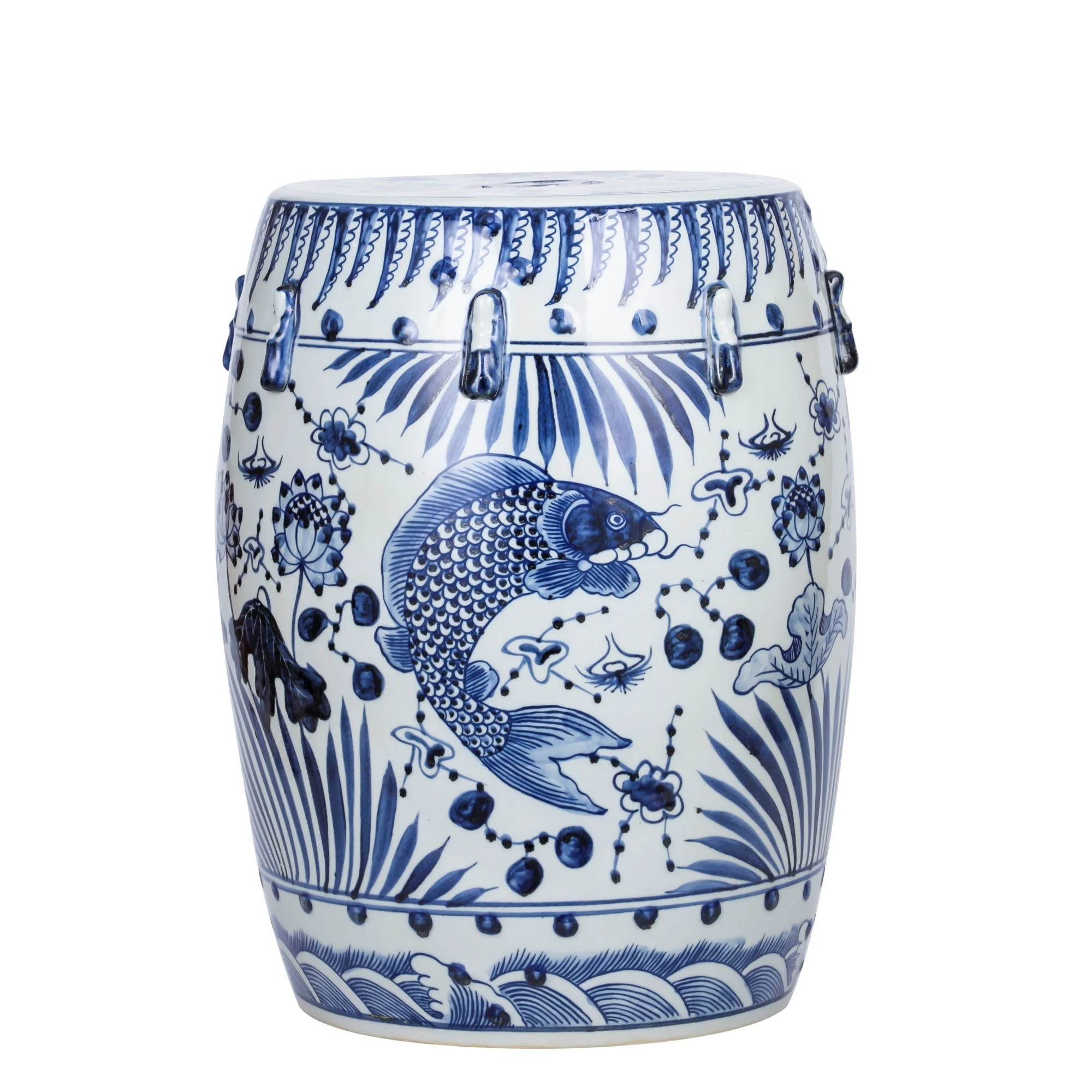 Legend of Asia B&W Garden Stool Fish Motif