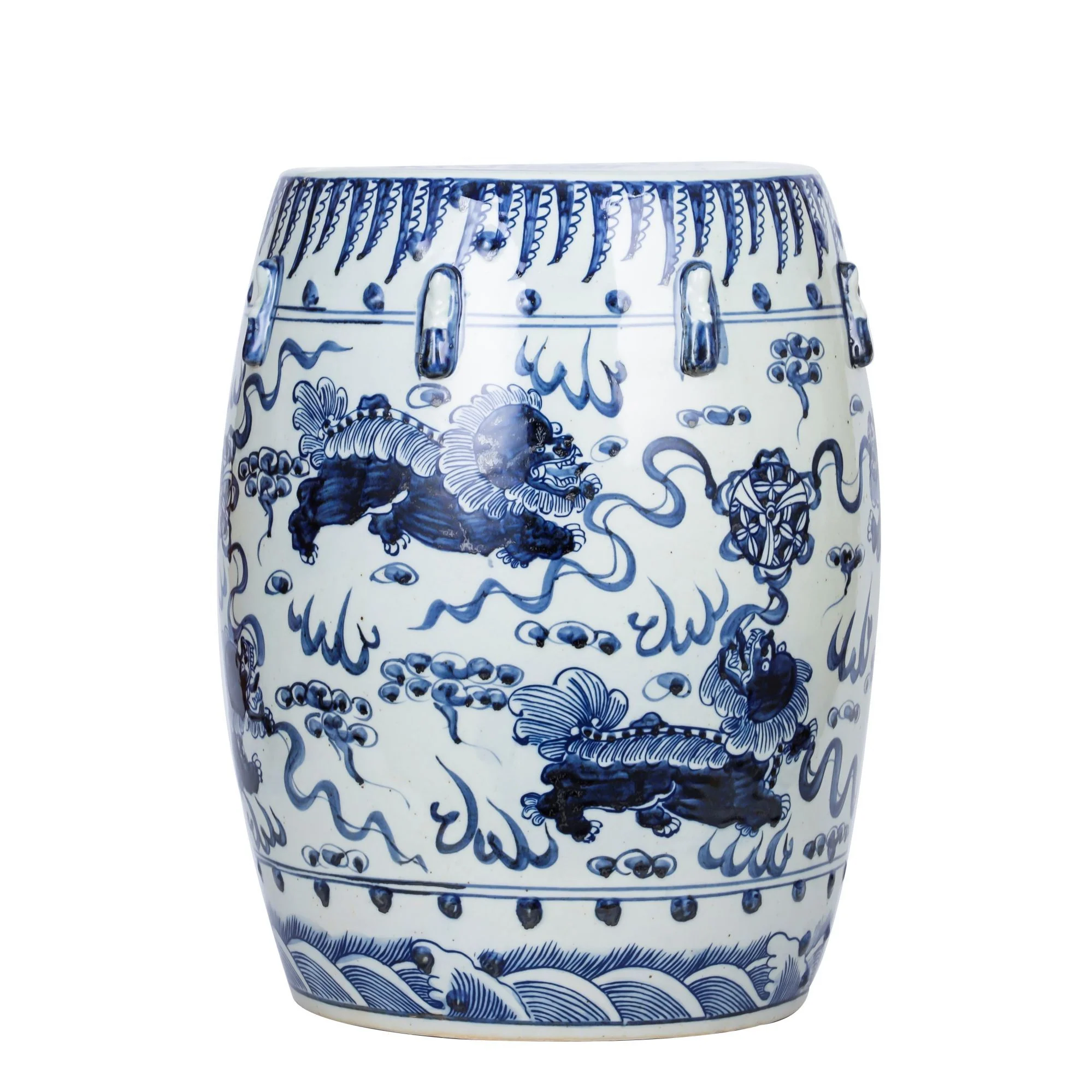 Legend of Asia B&W Garden Stool Lion Motif