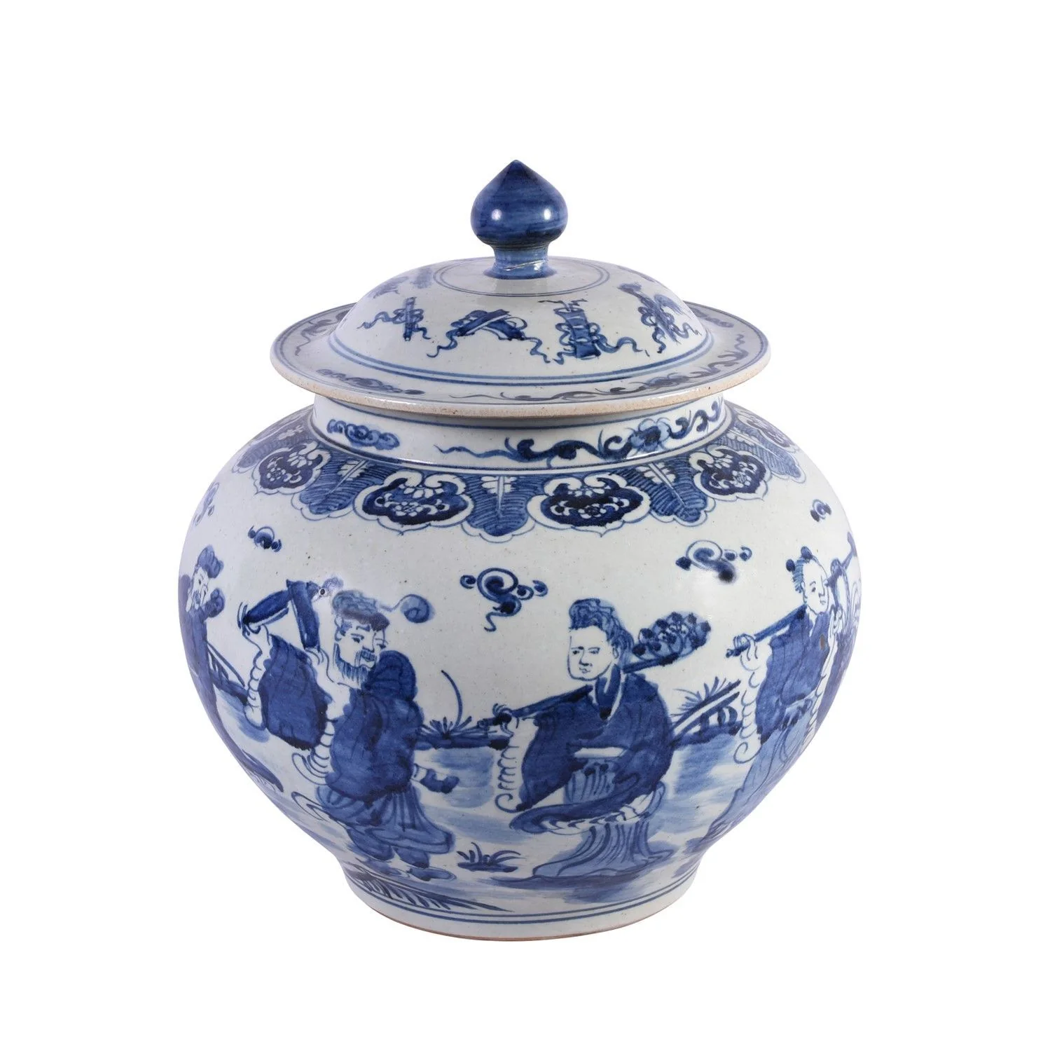 Legend of Asia B&W Ginger Jar W/ Eight Immortals Motif