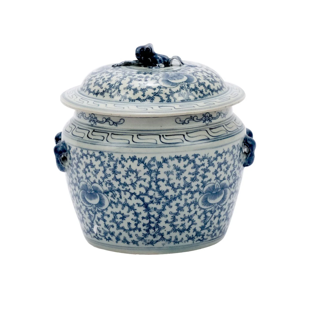 Legend of Asia B&W Lidded Rice Jar Floral Motif