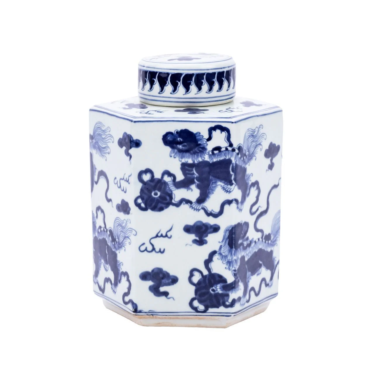 Legend of Asia B&W Lion Hexagonal Tea Jar