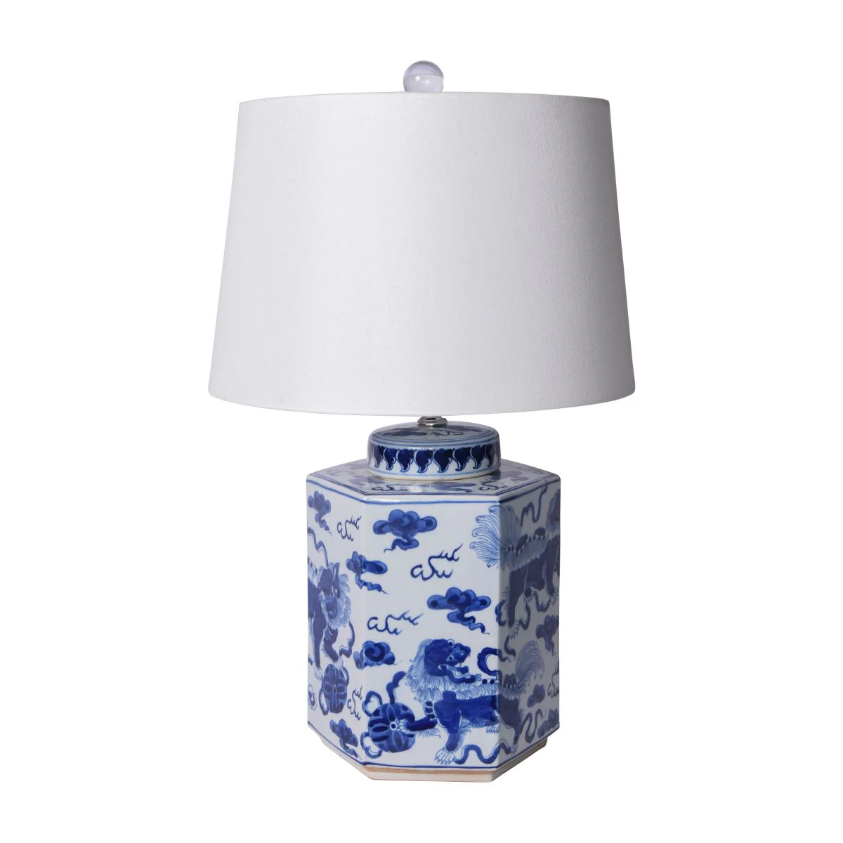 Legend of Asia B&W Lion Hexagonal Tea Jar Lamp