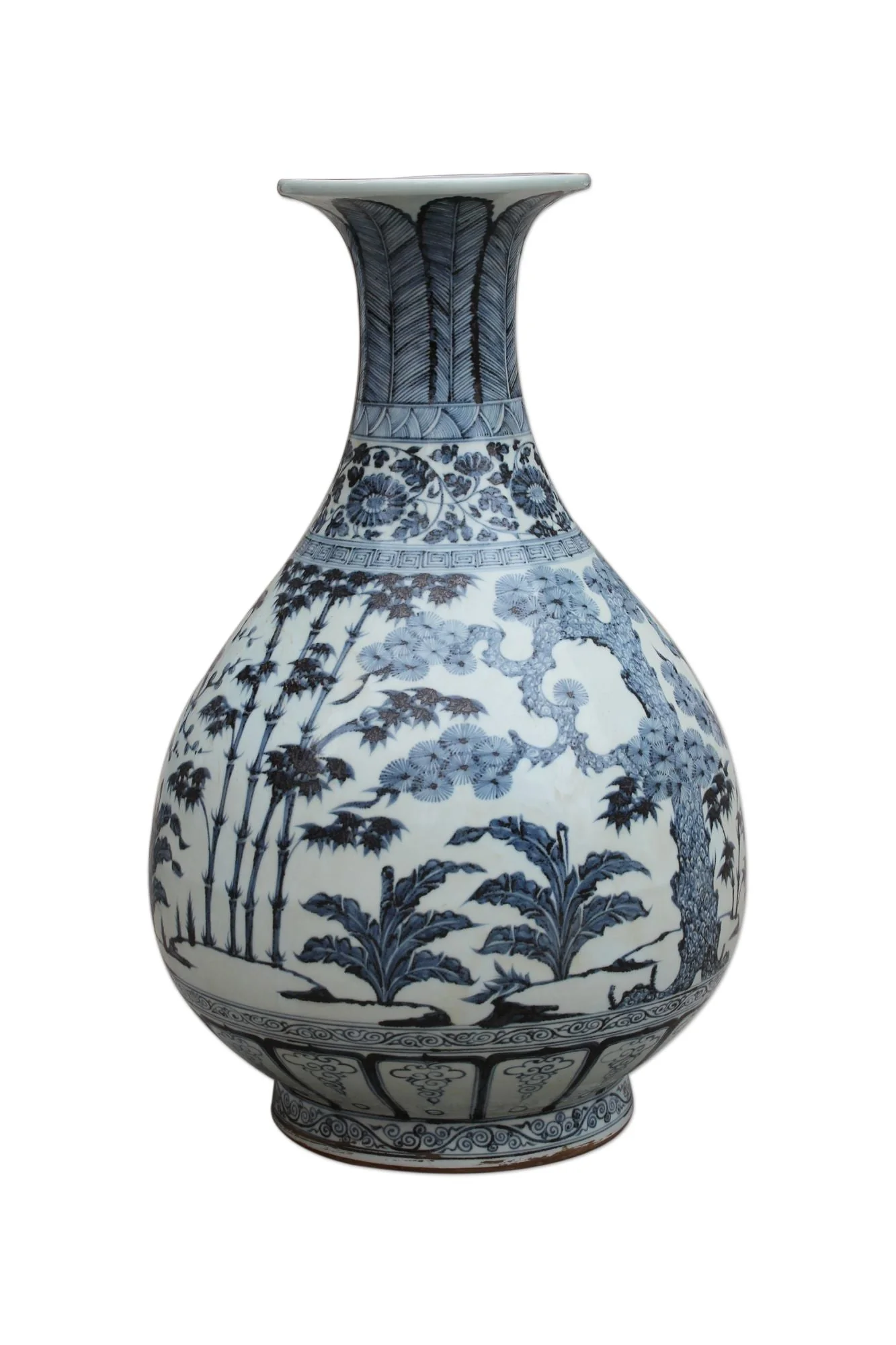 Legend of Asia B&W Ming Pear Shaped Vase Pine Bamboo & Plum Motif