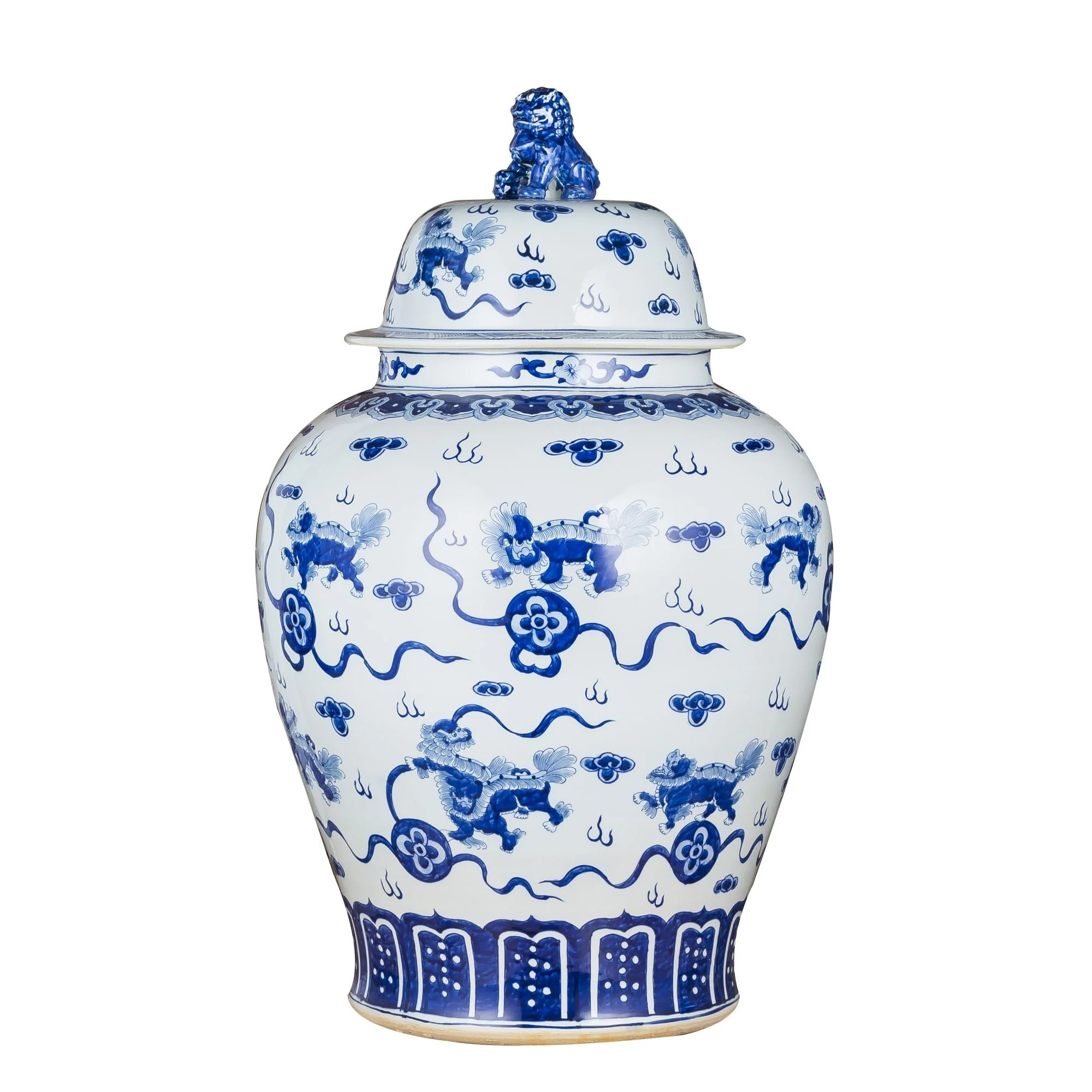 Legend of Asia B&W Playing Foo Dog Temple Jar Lion Lid XL