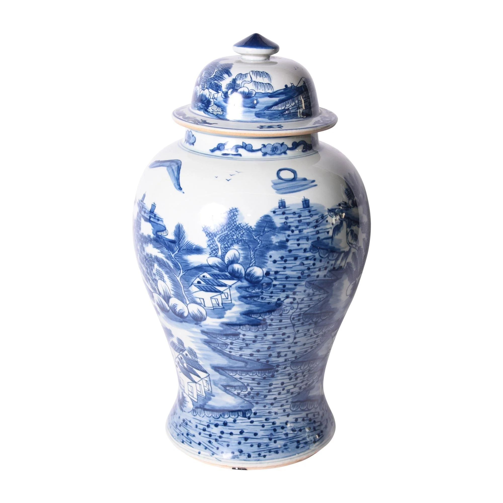 Legend of Asia B&W Porcelain Temple Jar Landscape Motif