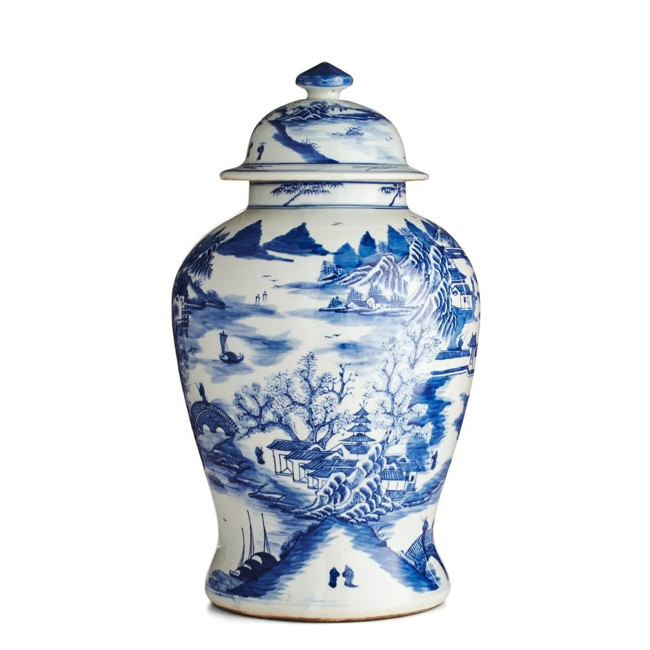 Legend of Asia B&W Porcelain Temple Jar Mountain Village Scene