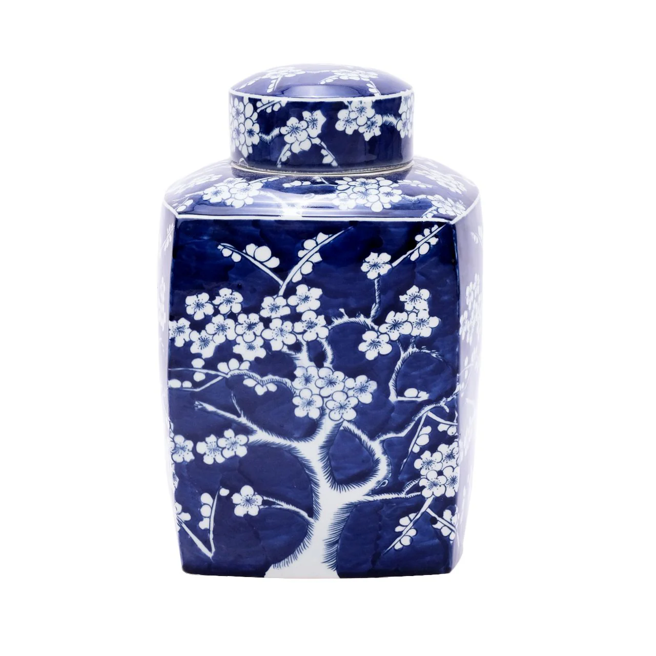 Legend of Asia B&W Square Tea Jar Plum Motif