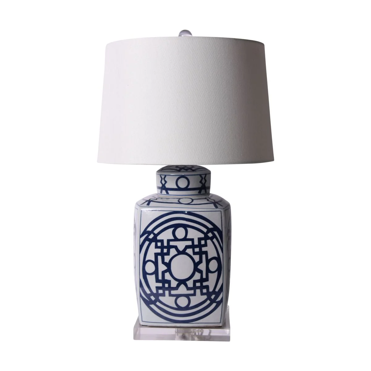 Legend of Asia B&W Square Tea Jar With Pattern of Lines Lamp
