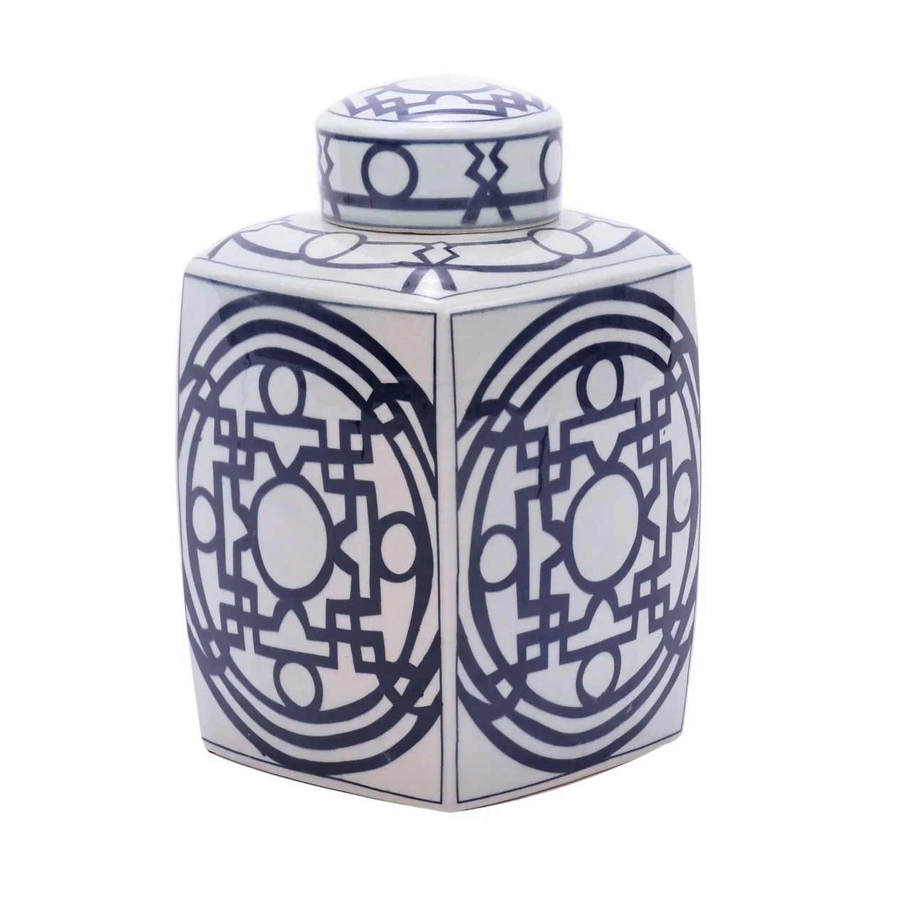 Legend of Asia B&W Square Tea Jar With Pattern of Lines - Large