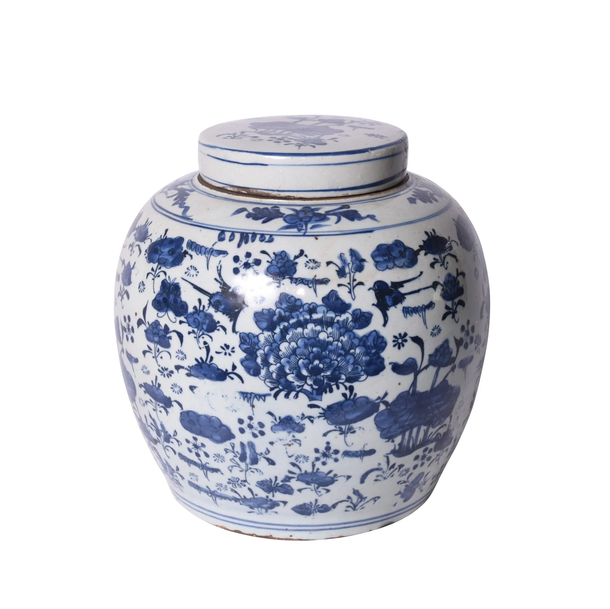 Legend of Asia B&W Swallows & Flowers Ancestor Jar - L