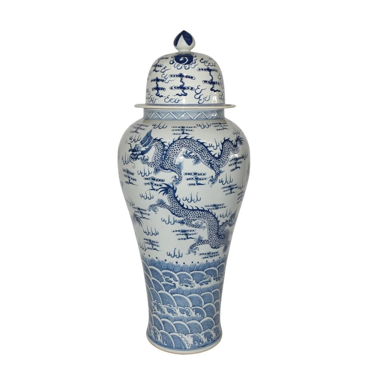 Legend of Asia B&W Temple Jar Sea Dragon Motif - XL