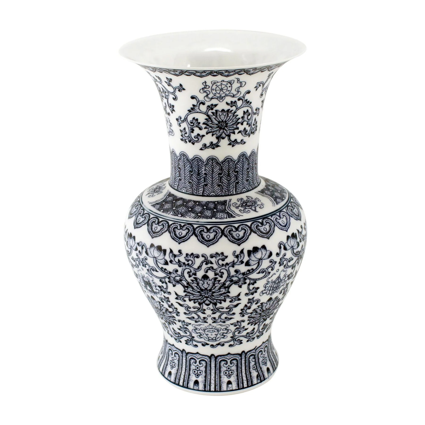 Legend of Asia B&W Twisted Lotus Baluster Vase