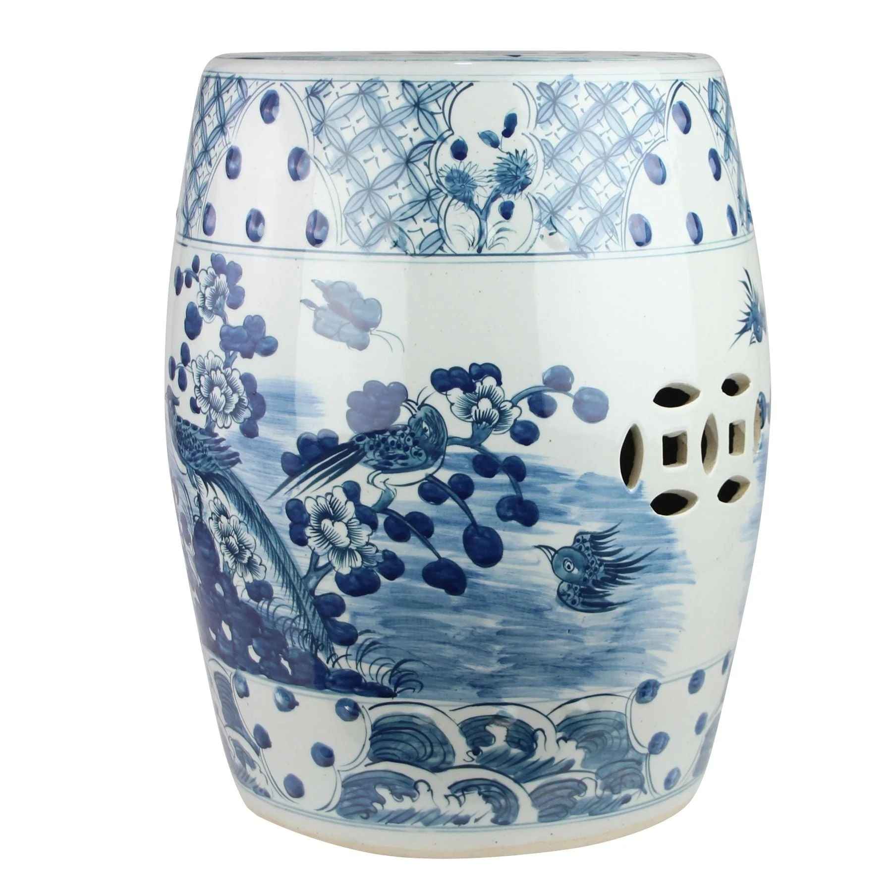 Legend of Asia B&W Village Flower Bird Garden Stool - Image 2