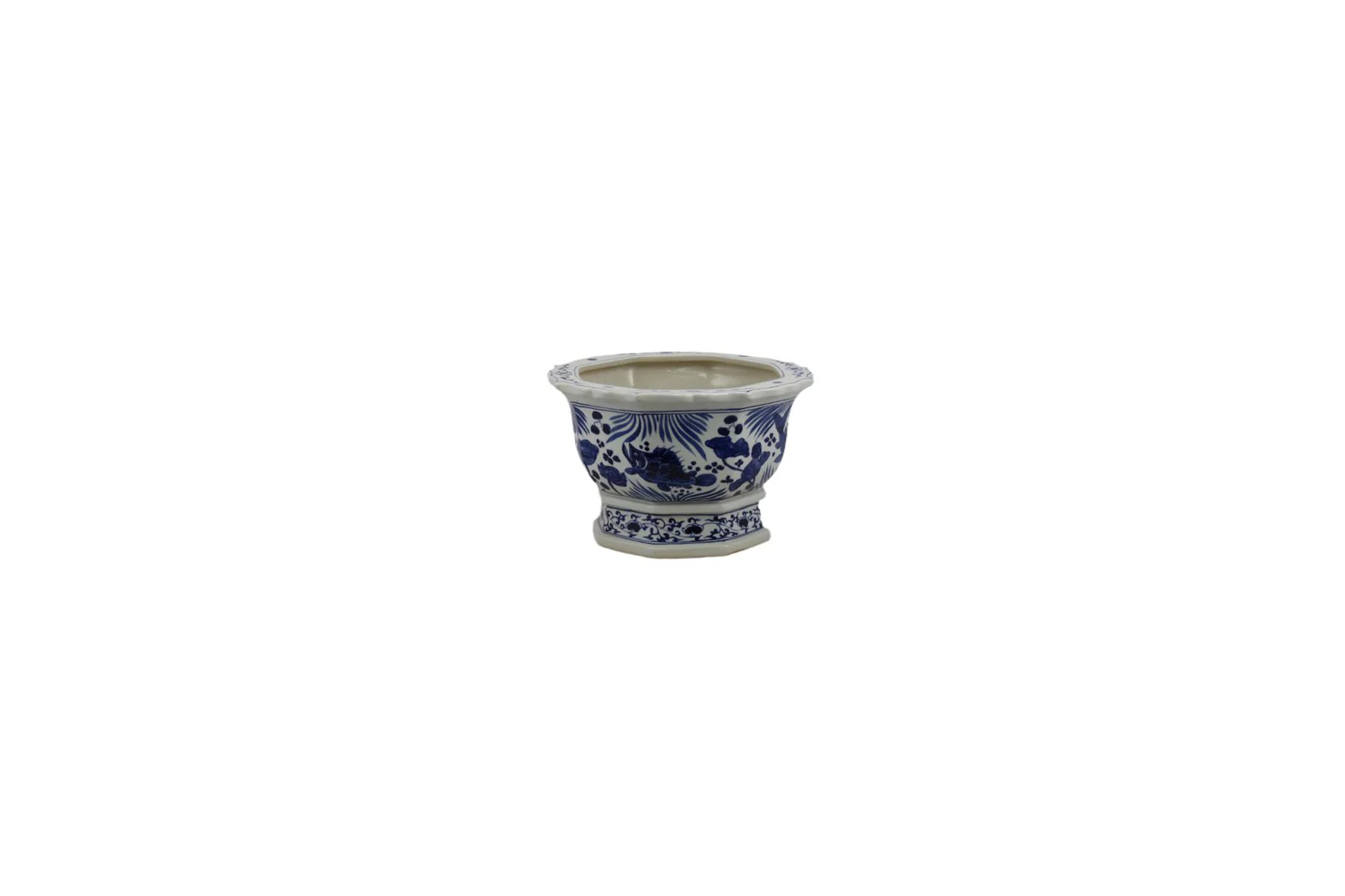 Barclay Butera Couture Blue and White Porcelain Hexagonal Foot Bath Koi Motif