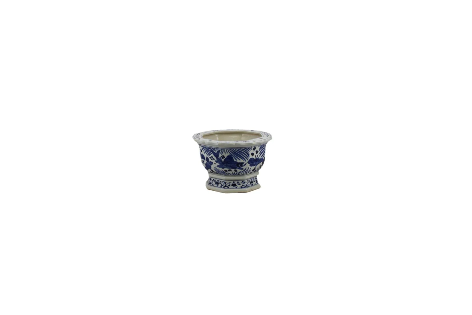Barclay Butera Couture Blue and White Porcelain Hexagonal Foot Bath Koi Motif - Image 2