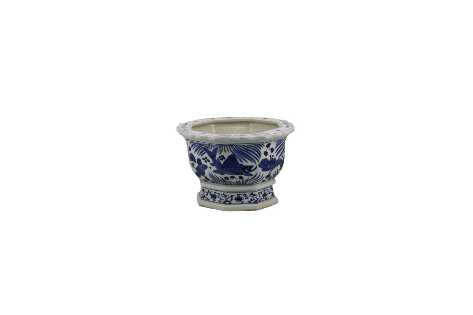 Barclay Butera Couture Blue and White Porcelain Hexagonal Foot Bath Koi Motif - Image 3
