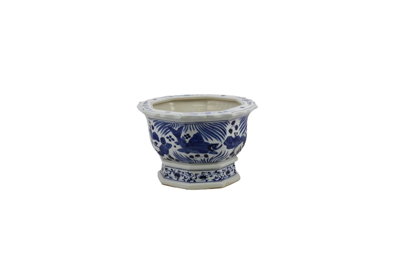 Barclay Butera Couture Blue and White Porcelain Hexagonal Foot Bath Koi Motif - Image 5