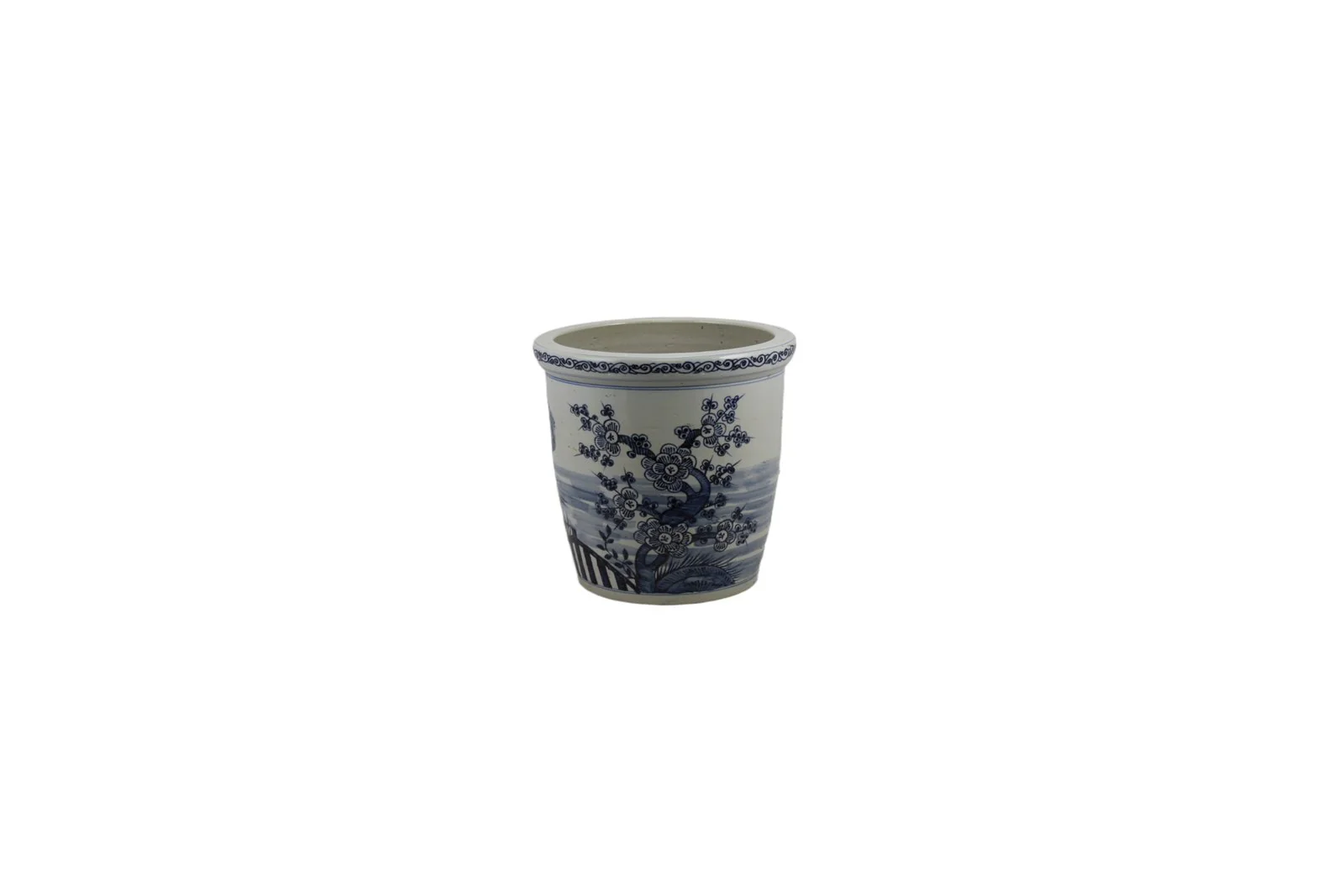 Barclay Butera Couture Blue And White Porcelain Planter Cherry Blossom Motif - Image 2