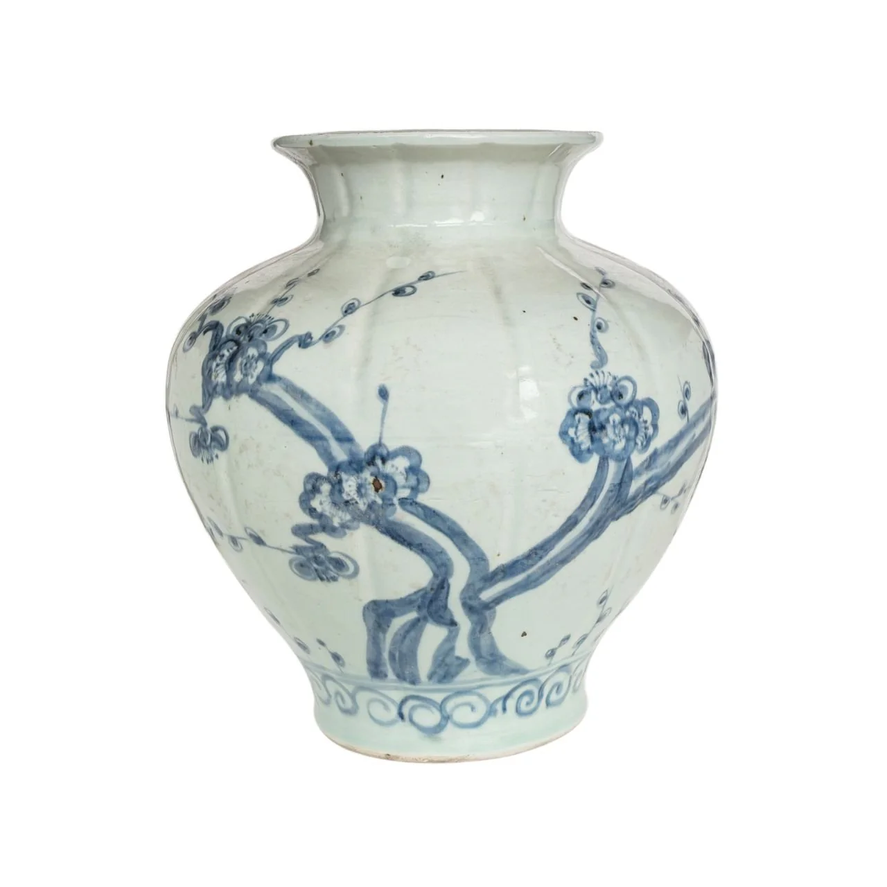 Barclay Butera Couture Blue & White Porcelain Fluted Jar Cherry Blossom