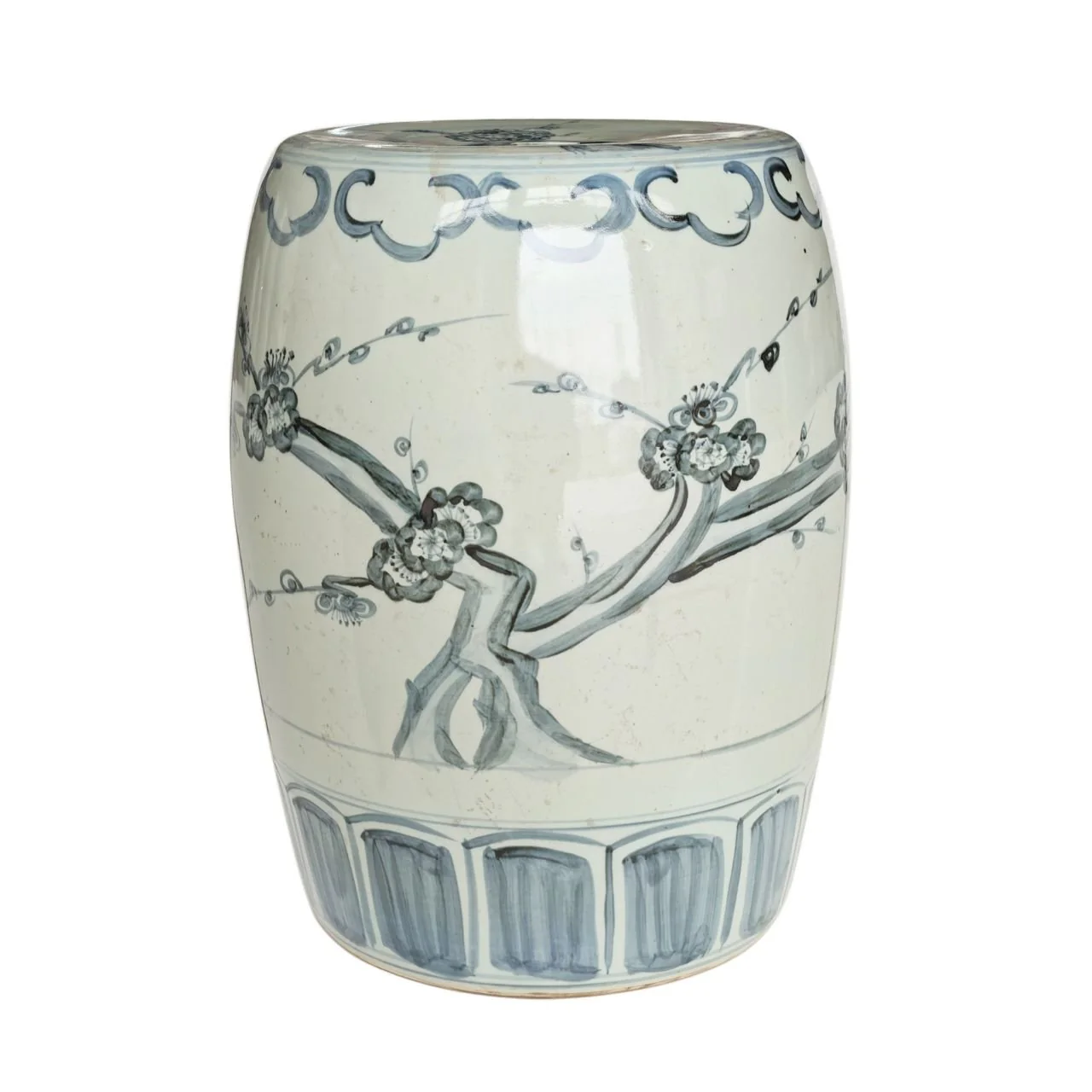 Barclay Butera Couture Blue & White Porcelain Garden Stool Cherry Blossom