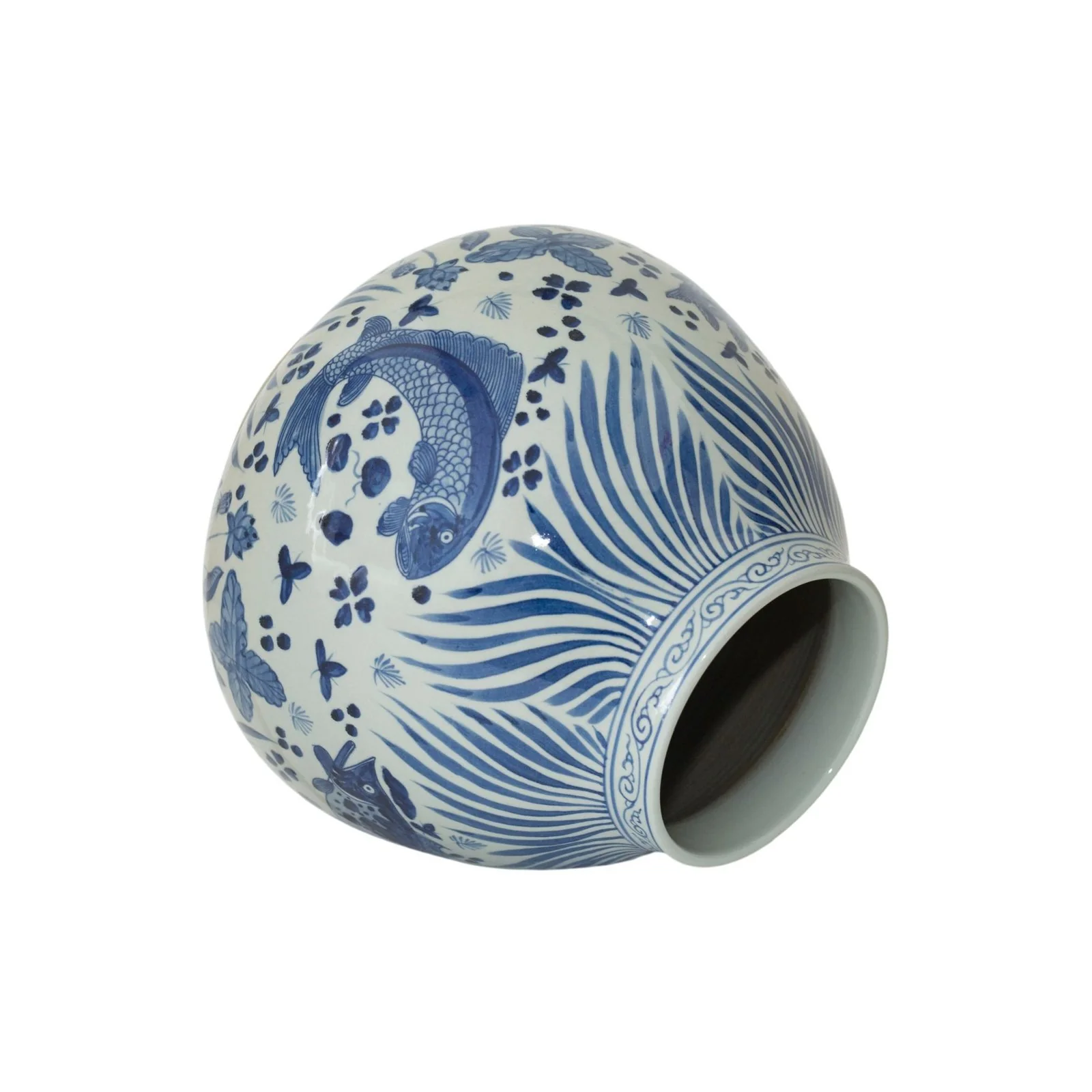 Barclay Butera Couture Blue & White Porcelain Mandarin Pot Fish Motif - Image 2