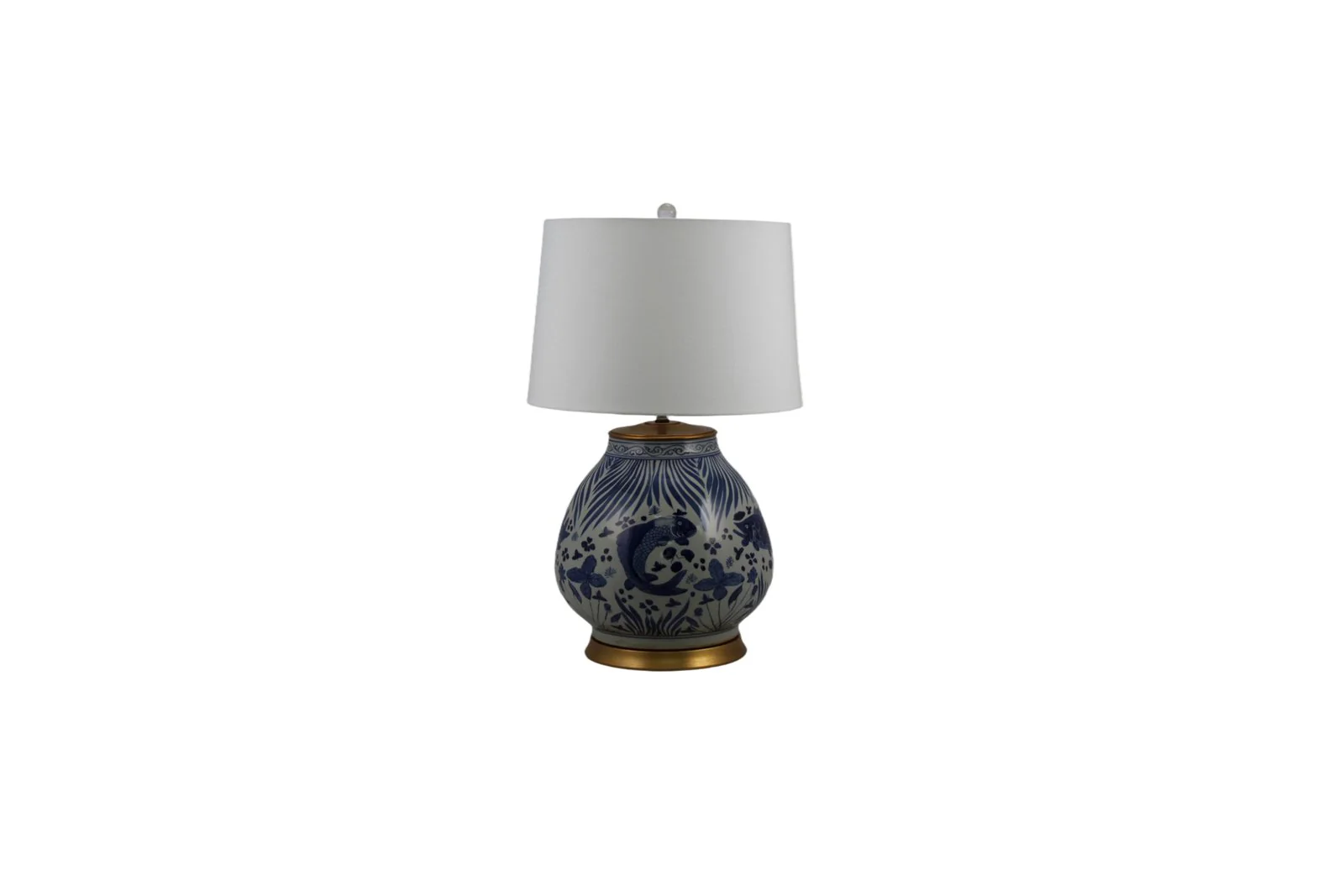 Barclay Butera Couture Blue & White Porcelain Mandarin Pot Fish Motif - Image 4