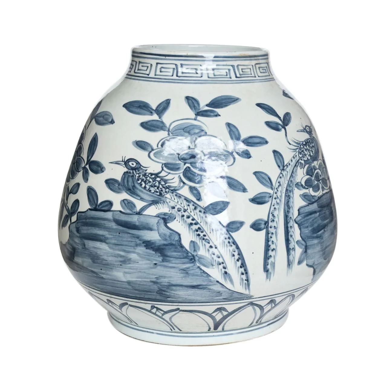 Barclay Butera Couture Blue & White Porcelain Mandarin Pot Floral Bird Motif
