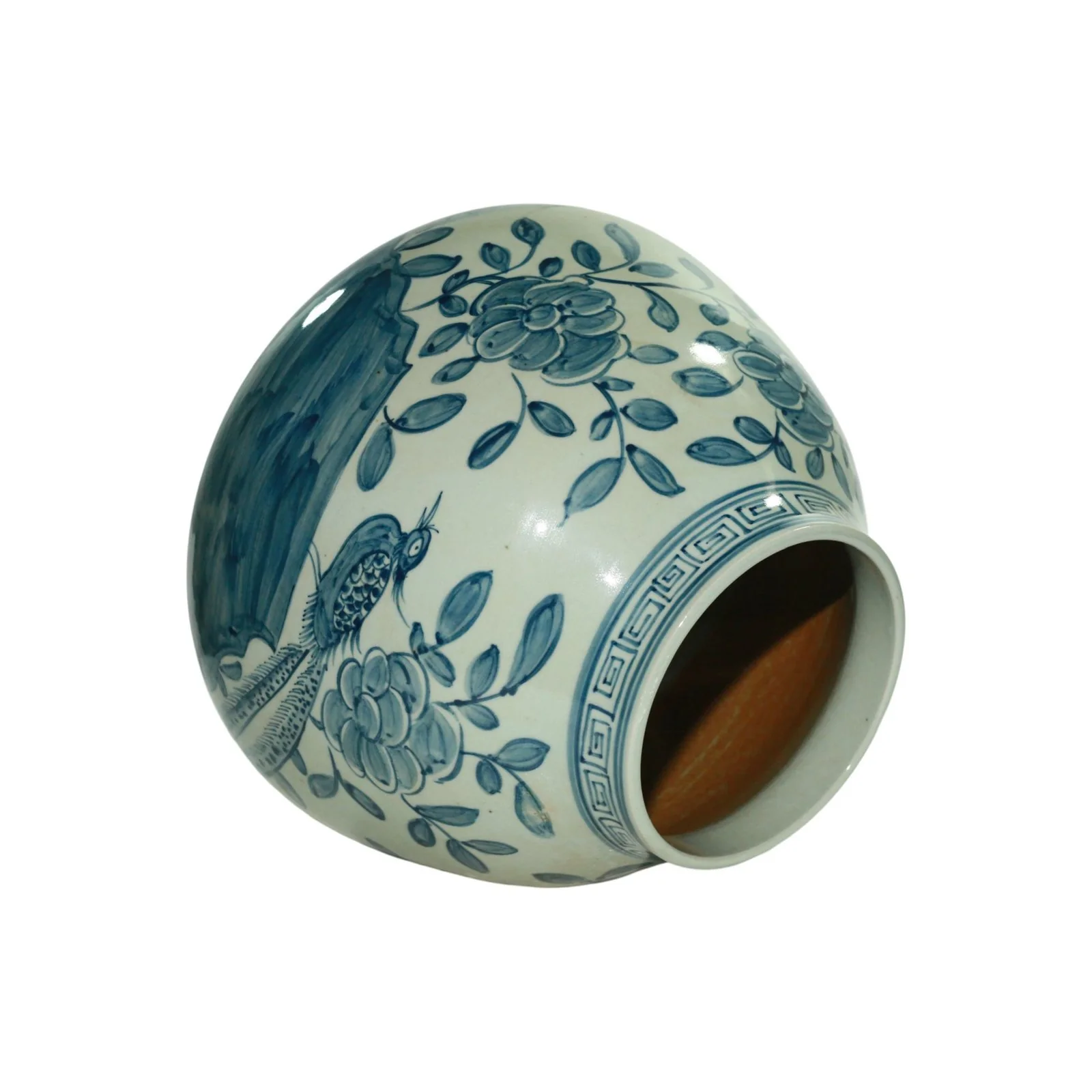 Barclay Butera Couture Blue & White Porcelain Mandarin Pot Floral Bird Motif - Image 2