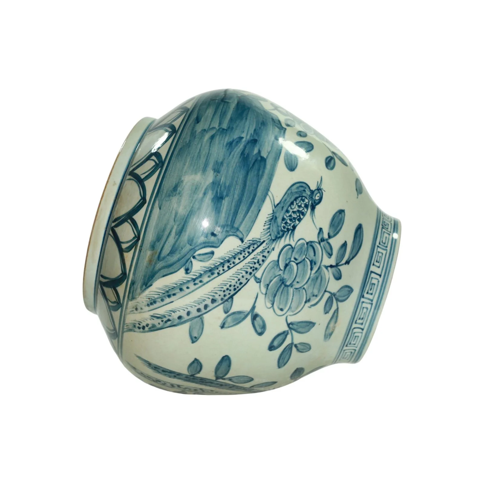 Barclay Butera Couture Blue & White Porcelain Mandarin Pot Floral Bird Motif - Image 3