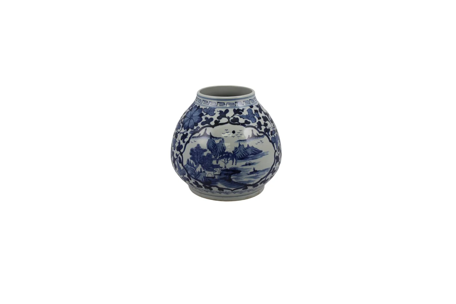 Barclay Butera Couture Blue & White Porcelain Mandarin Pot Floral Medallion Frame Landscape Motif