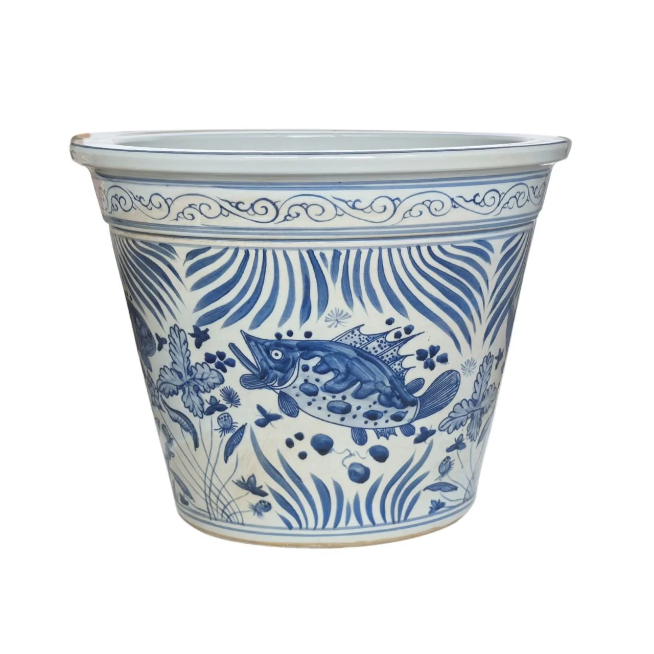 Barclay Butera Couture Blue & White Porcelain Planter Fish Motif