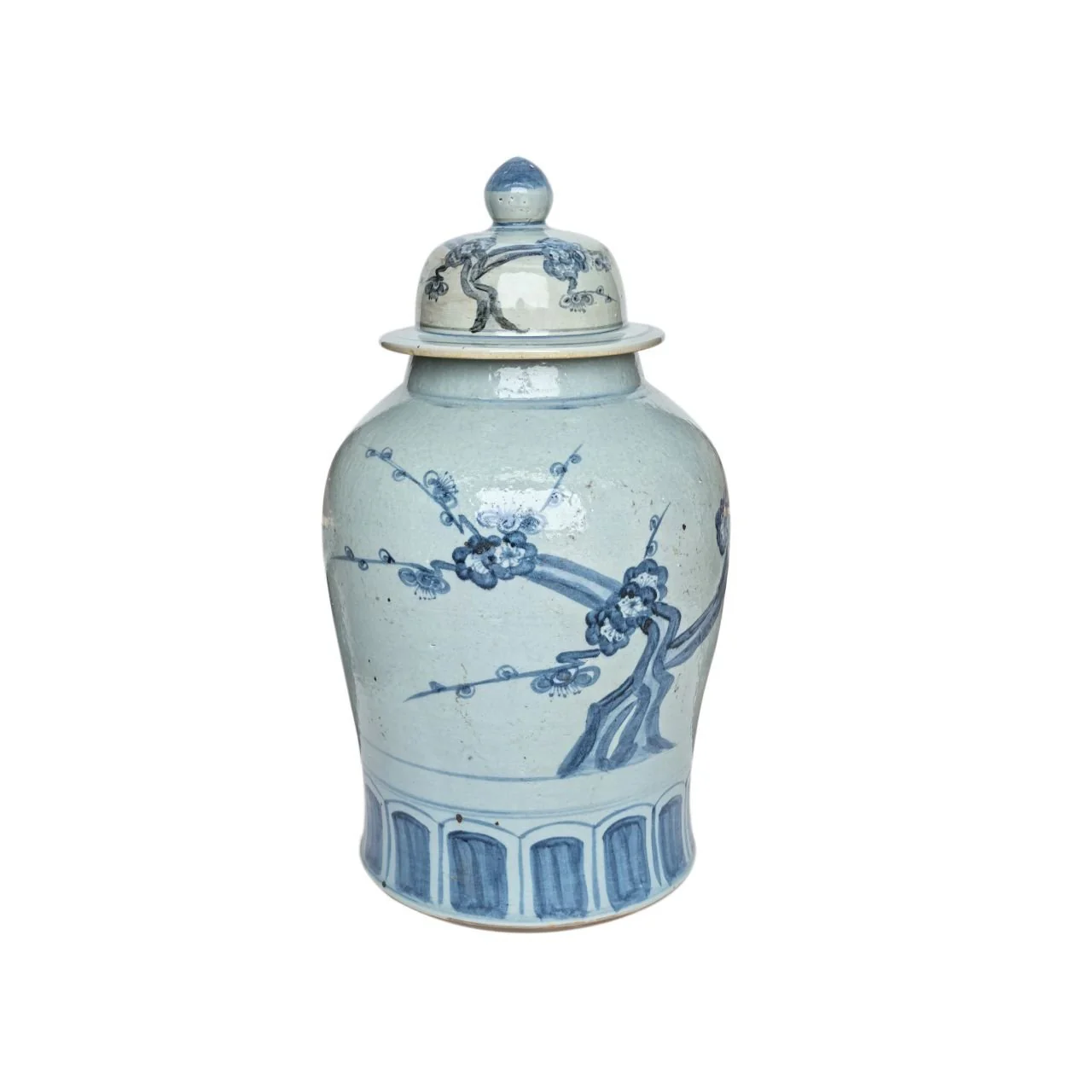 Barclay Butera Couture Blue & White Porcelain Temple Jar Cherry Blossom Large