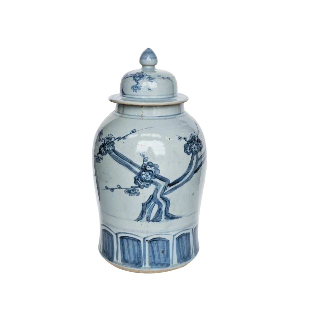 Barclay Butera Couture Blue & White Porcelain Temple Jar Cherry Blossom Medium